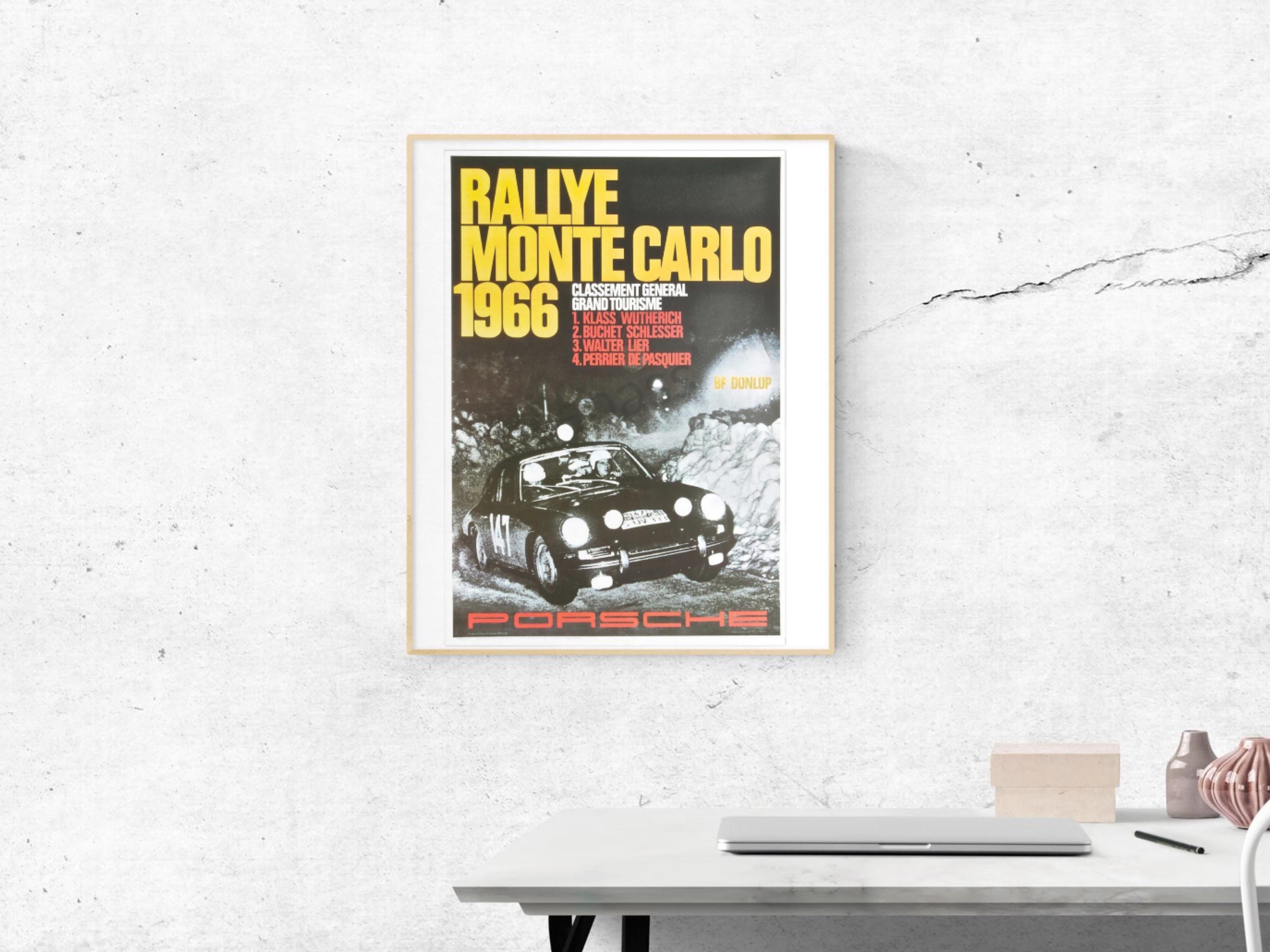 Porsche Poster Monte Carlo Rally 1966 Poster, Classic GT Racing Memorabilia
