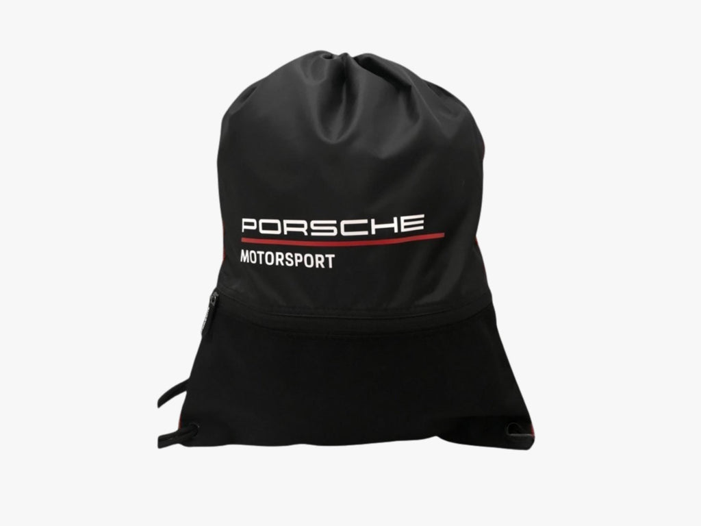 Porsche Motorsport Drawstring Bag: Lightweight Black Polyester Backpack
