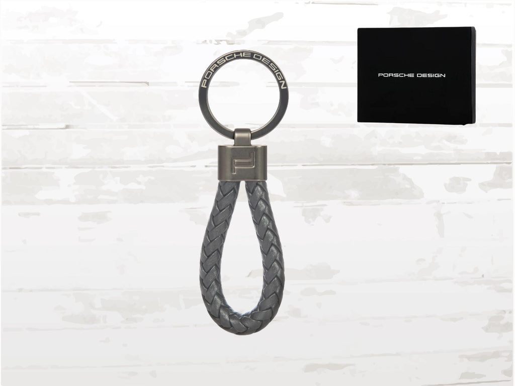 Porsche Design Keyring, Leather Cord, Anthracite Grey, Gift Box