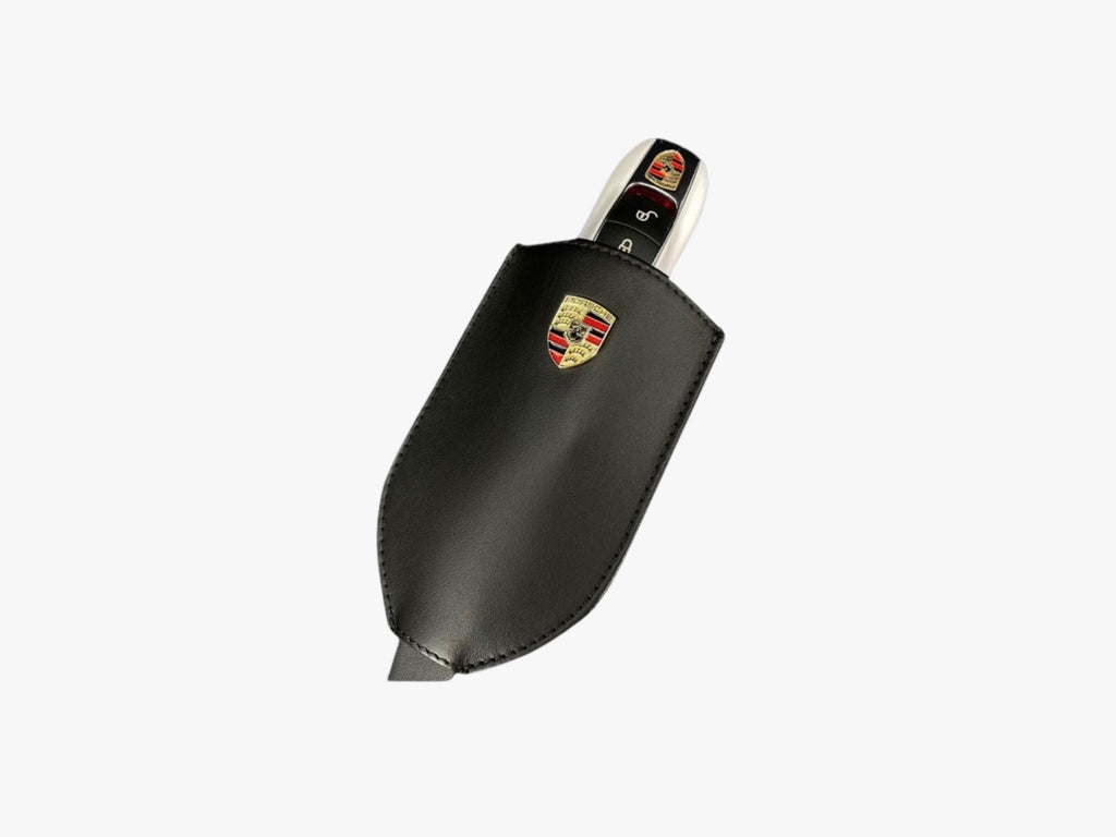 Porsche Leather Key Pouch: Black Cowhide with Metal Crest