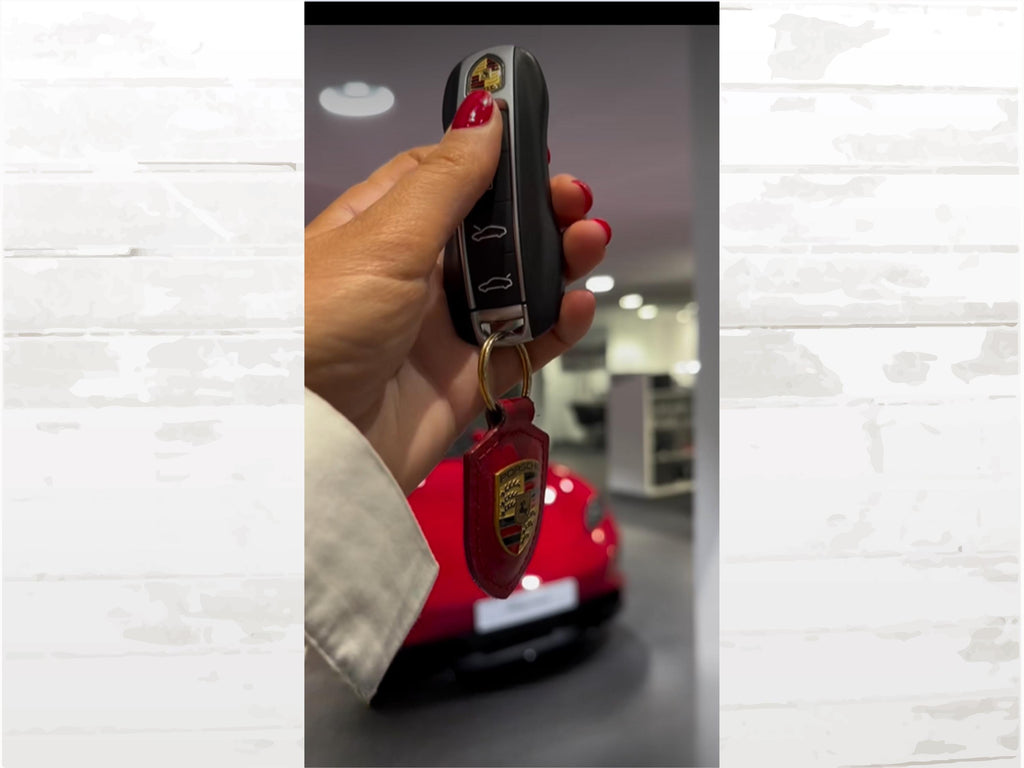 Porsche Red Leather Keyring | Gold Crest Keychain