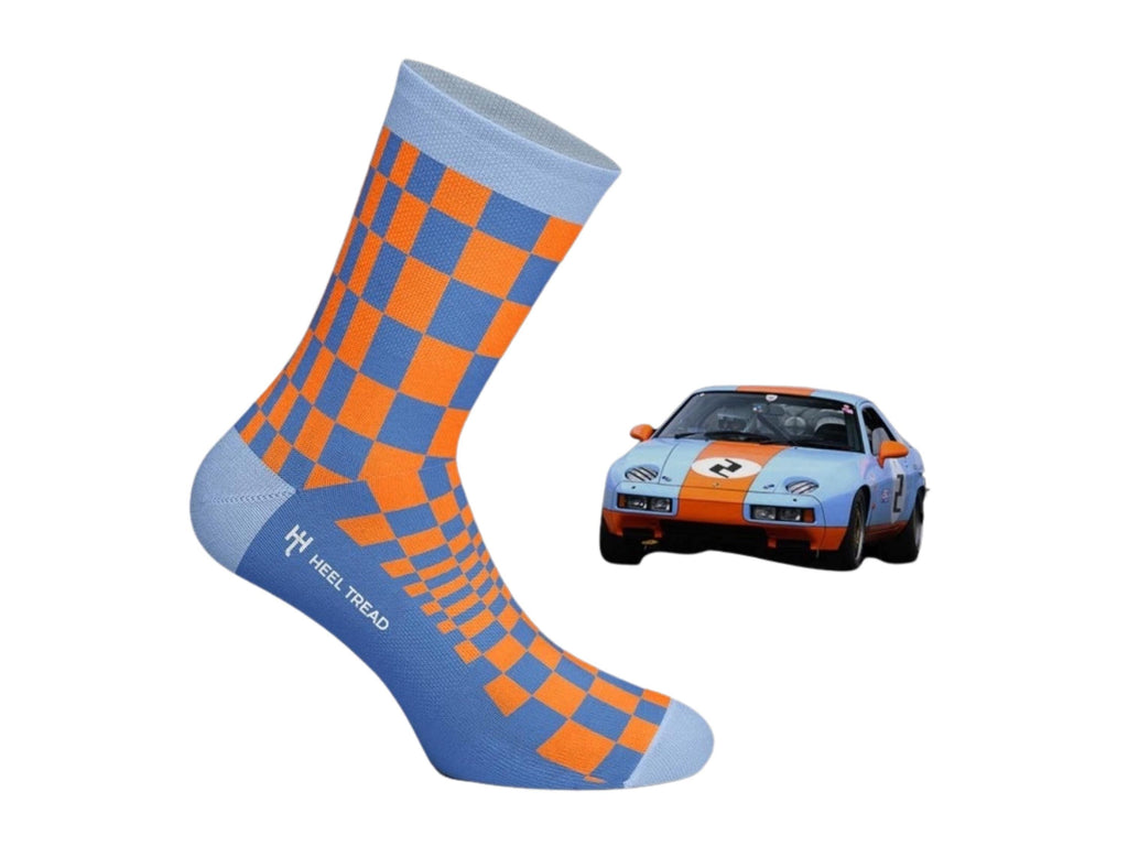 Porsche Car socks, 928 GT Pasha Socks - Gulf Blue & Orange, Racing Gift