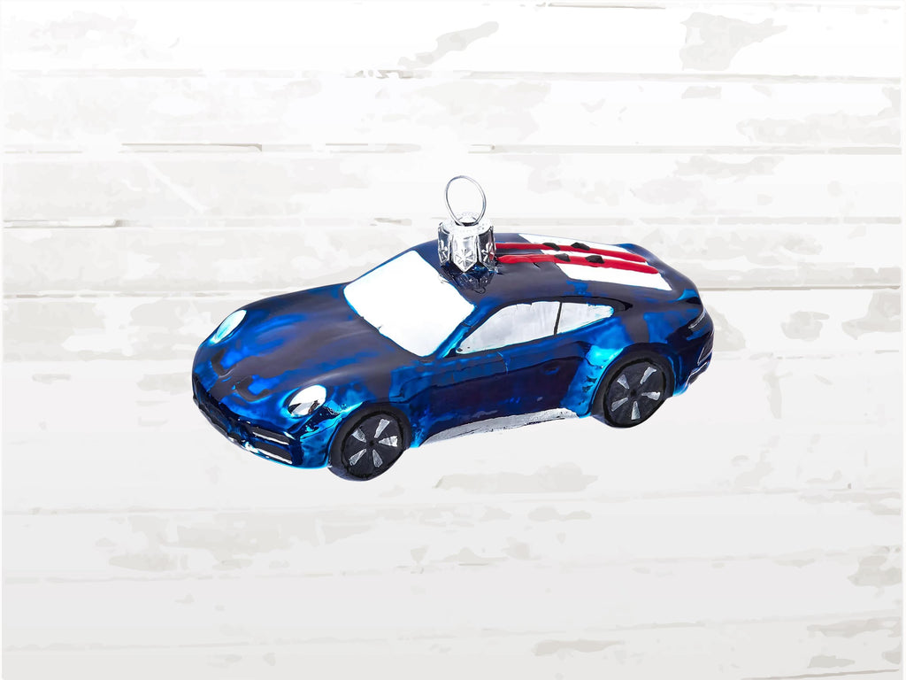 Porsche Christmas Bauble 911 Dakar With Skis | Gentian Blue Glass Ornament | Limited Edition 9000 | Hand-Painted Collector Decoration