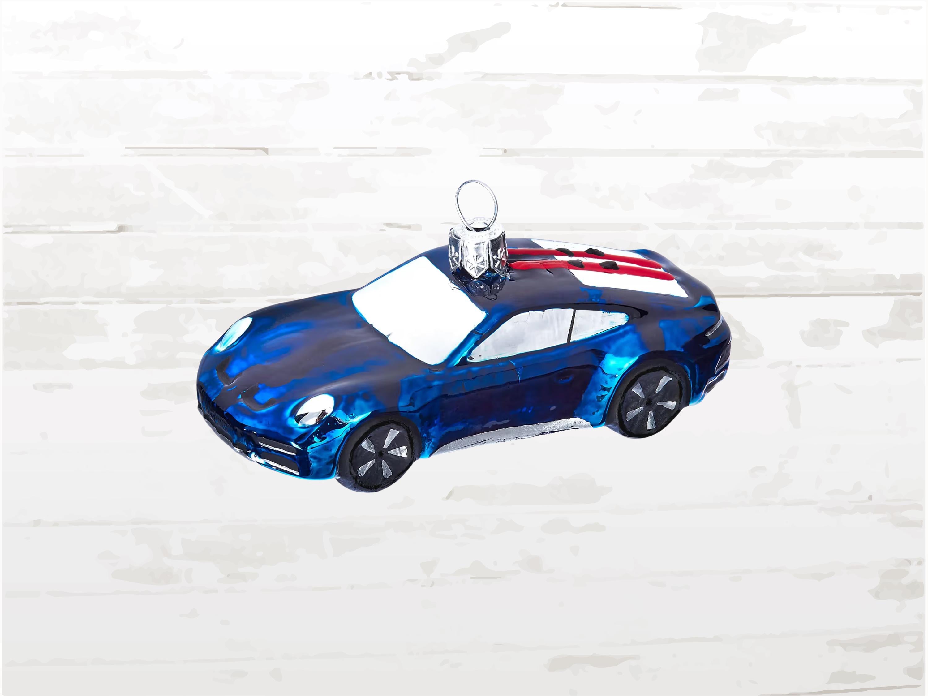 Porsche Christmas Bauble 911 Dakar With Skis | Gentian Blue Glass Ornament | Limited Edition 9000 | Hand-Painted Collector Decoration