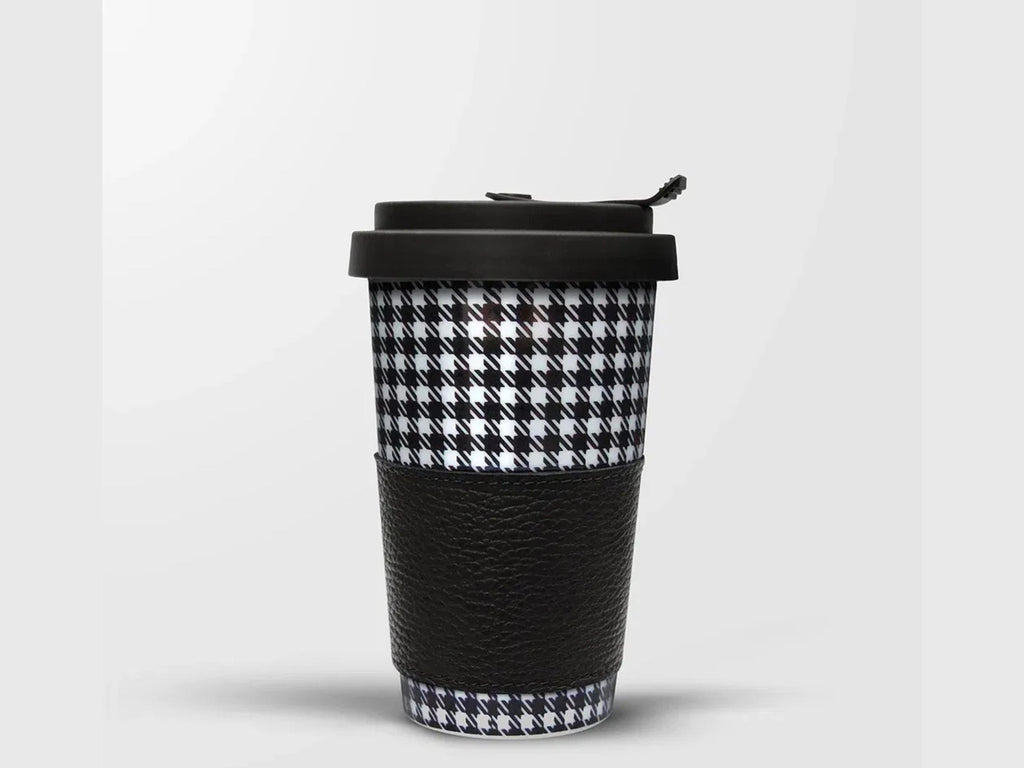 Porsche Pepita Travel Mug: Porcelain & Leather Coffee-to-go Cup