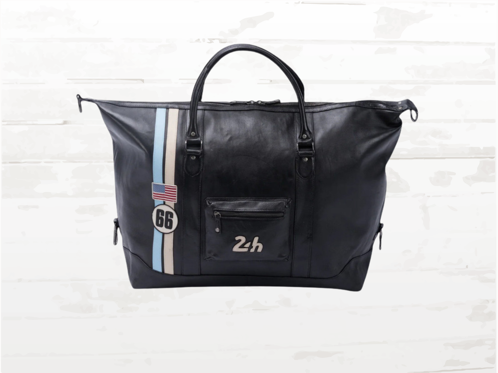 24h Le Mans Big Leather Travel Bag Ken 72h - Black Vintage Racing
