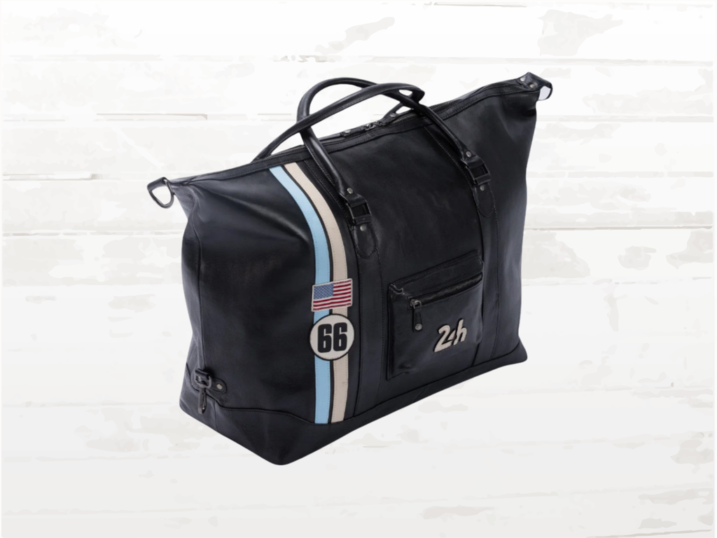 24h Le Mans Big Leather Travel Bag Ken 72h - Black Vintage Racing