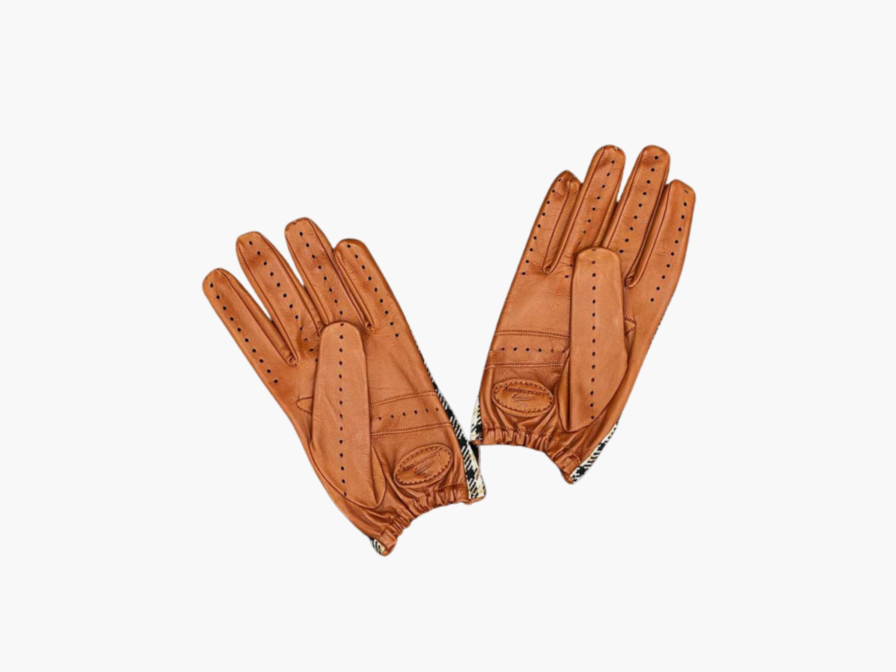 Pepita Leather Driving Gloves: Brown Racing Gloves