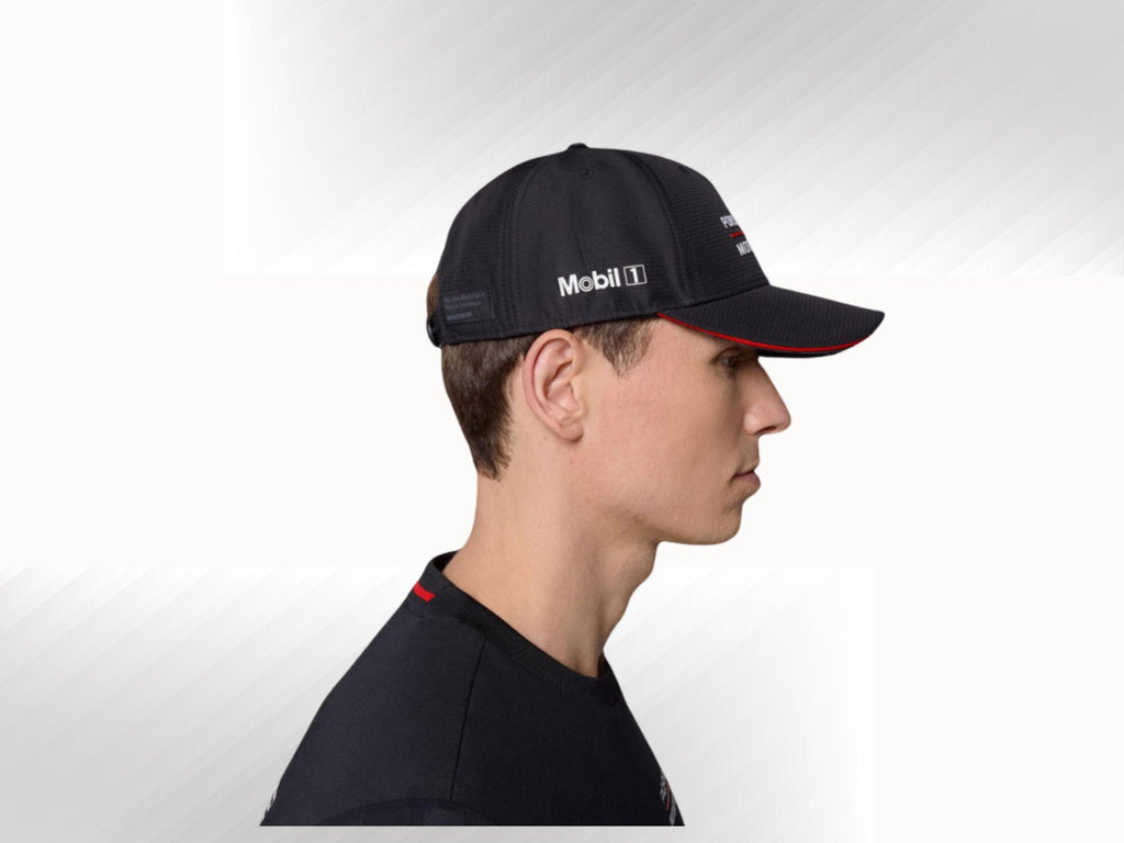 Porsche Motorsport Hat: Black Racing Cap with Sponsor Logos