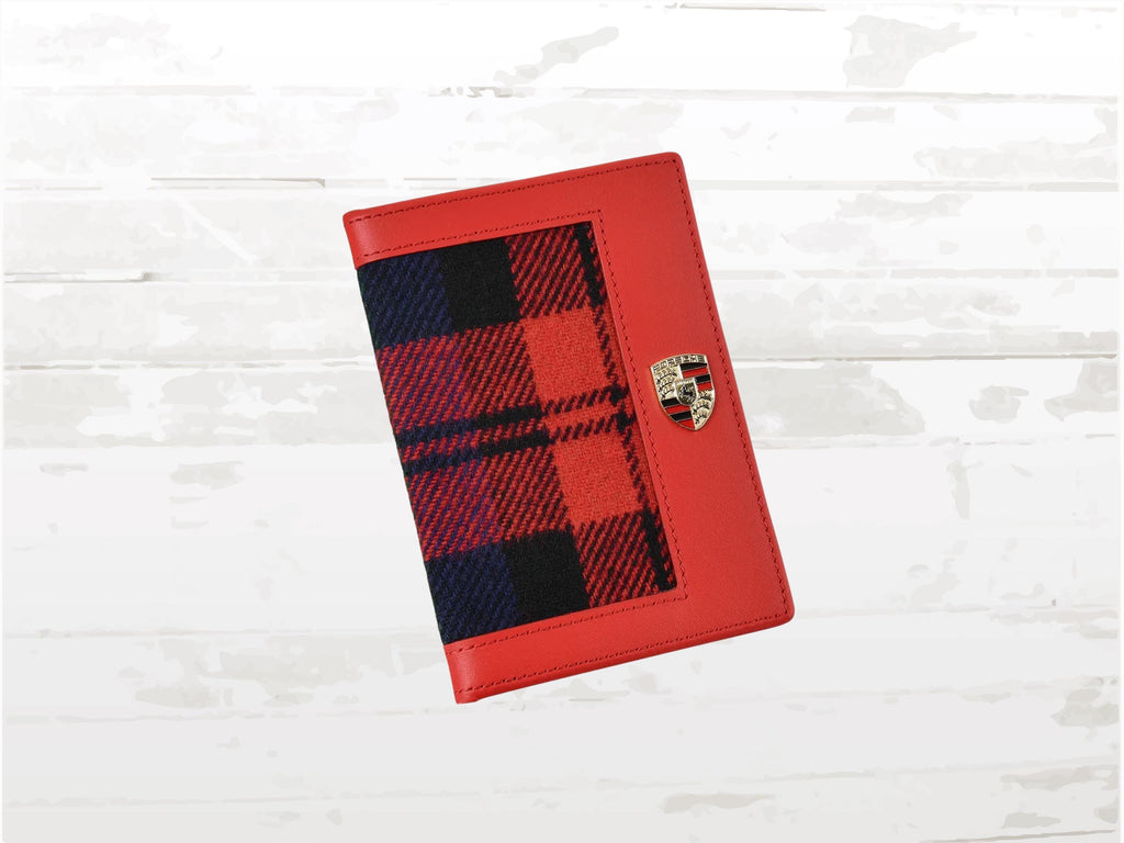 Porsche 50 Years 911 Turbo Registration Case | Limited Edition 930 | Red Leather Wallet with Tartan Design | Christmas Gift for Him or Her