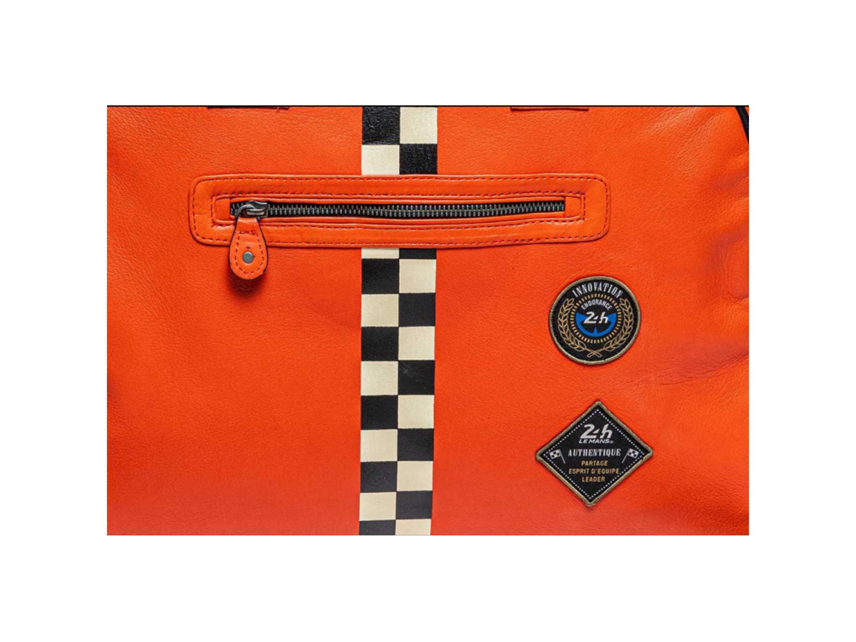 Orange Leather Helmet Bag: 24h Le Mans Travel Bag