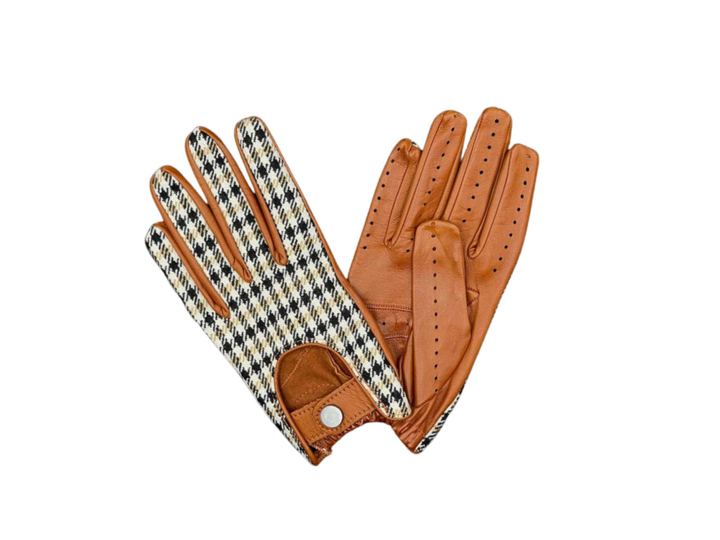 Pepita Leather Driving Gloves: Brown Racing Gloves