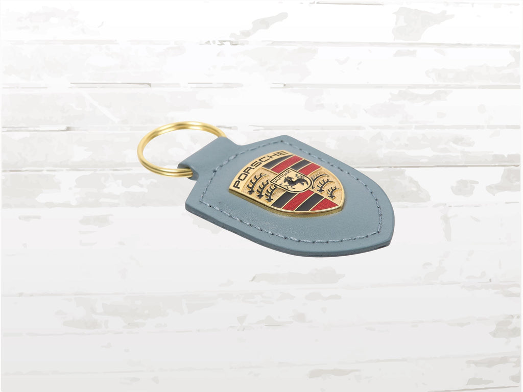 Porsche Blue Leather Keyring | Crest Logo Keychain | luxury gift Car Lovers