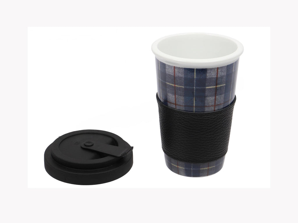 Porsche Blue Tartan Travel Mug: Retro 911-Inspired Coffee Cup