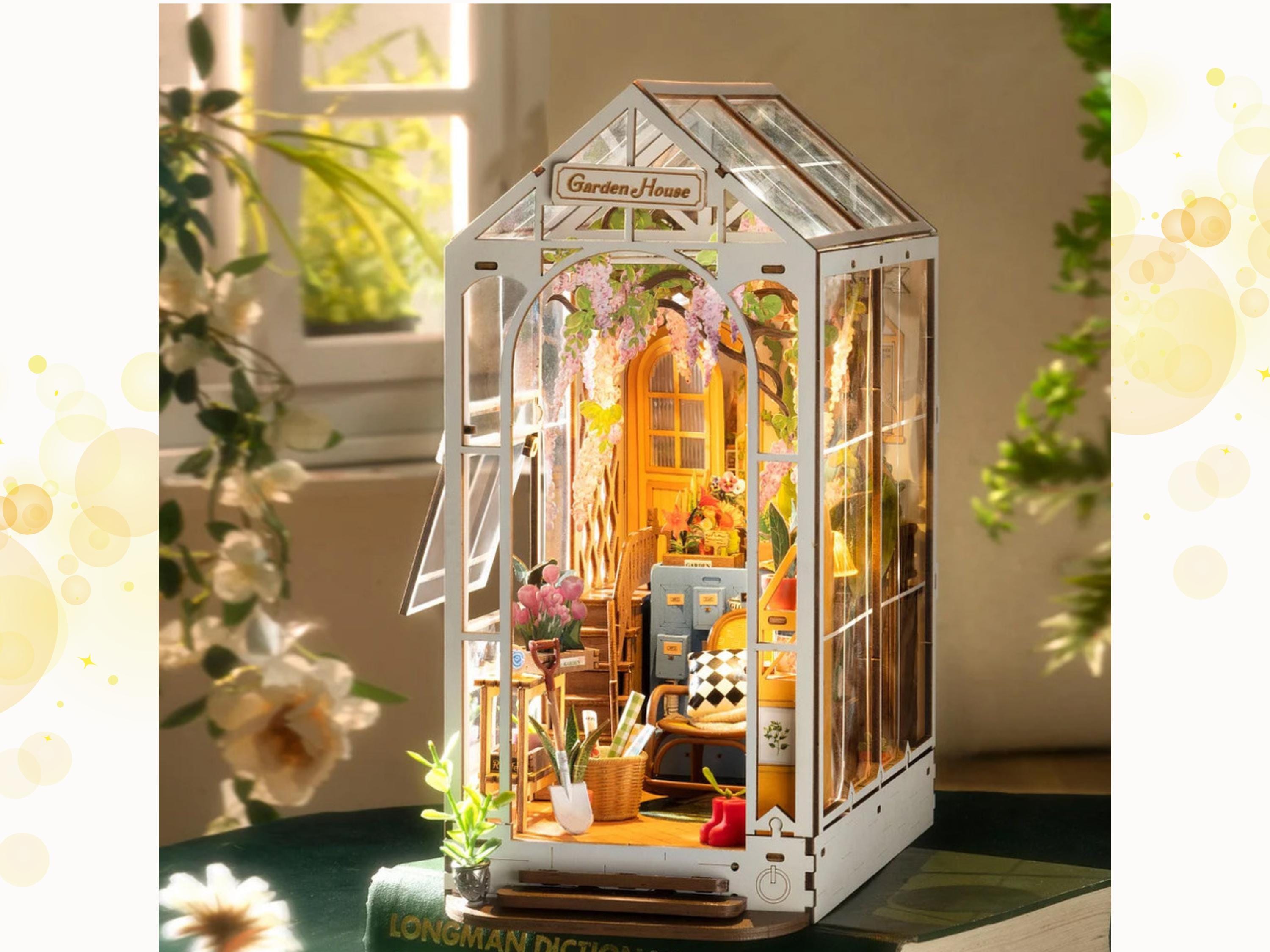 DIY Garden Book Nook Kit: Greenhouse Shelf Insert, French Style Miniature