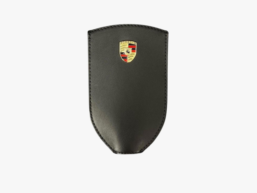 Porsche Leather Key Pouch: Black Cowhide with Metal Crest