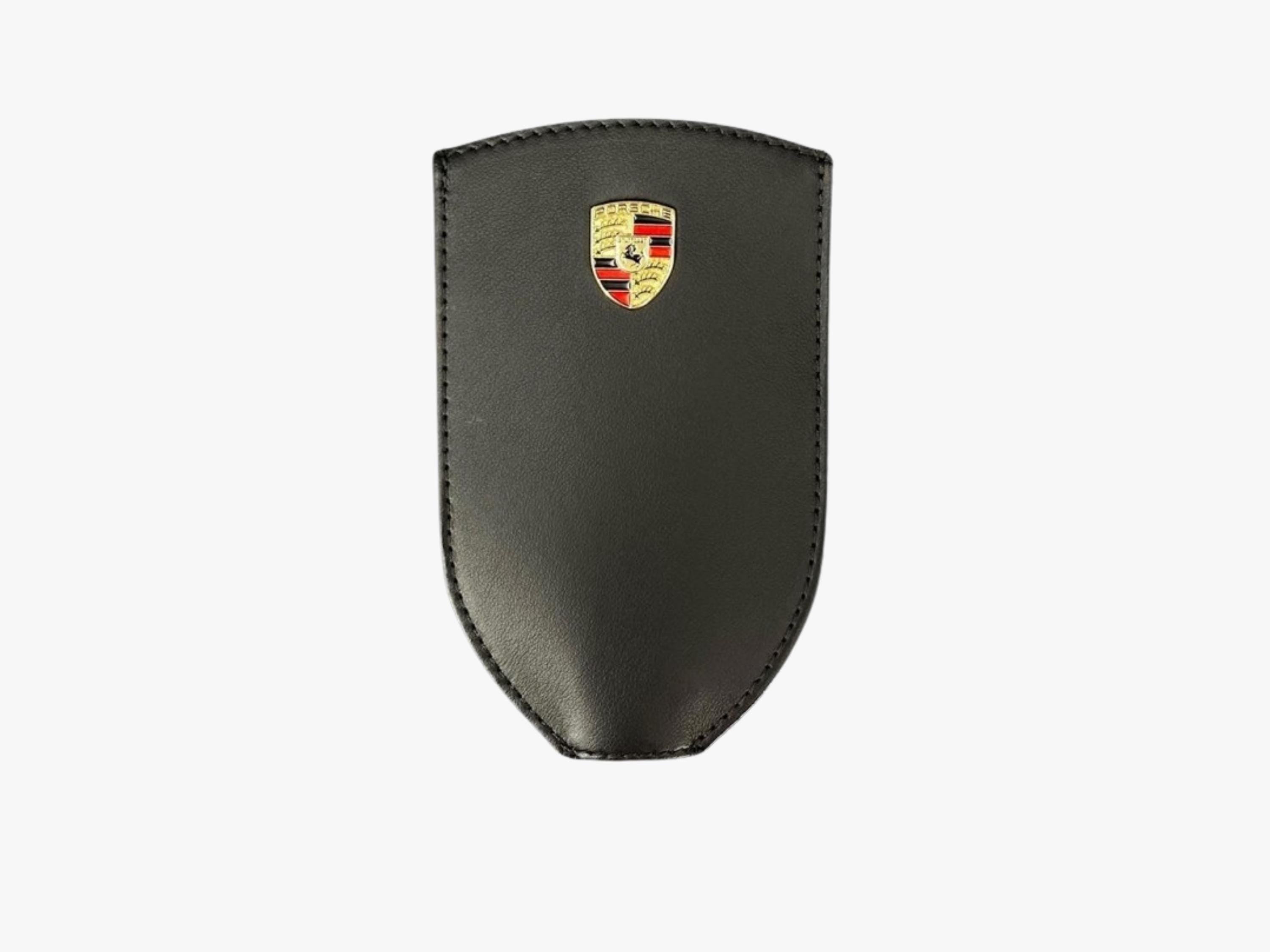 Porsche Leather Key Pouch: Black Cowhide with Metal Crest