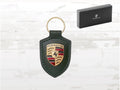 Porsche Oak Green Leather Keyring , Gold Crest Keychain