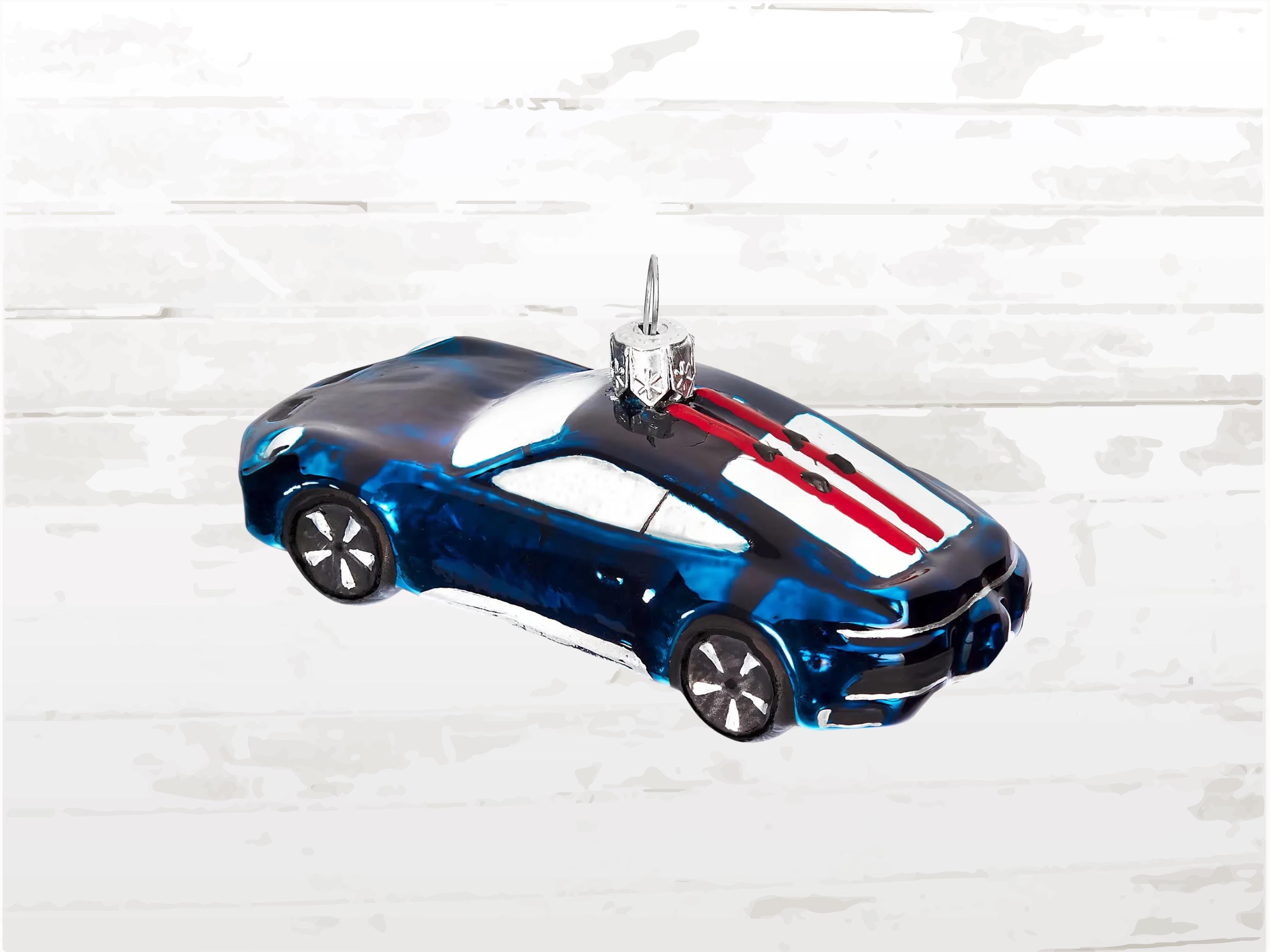 Porsche Christmas Bauble 911 Dakar With Skis | Gentian Blue Glass Ornament | Limited Edition 9000 | Hand-Painted Collector Decoration