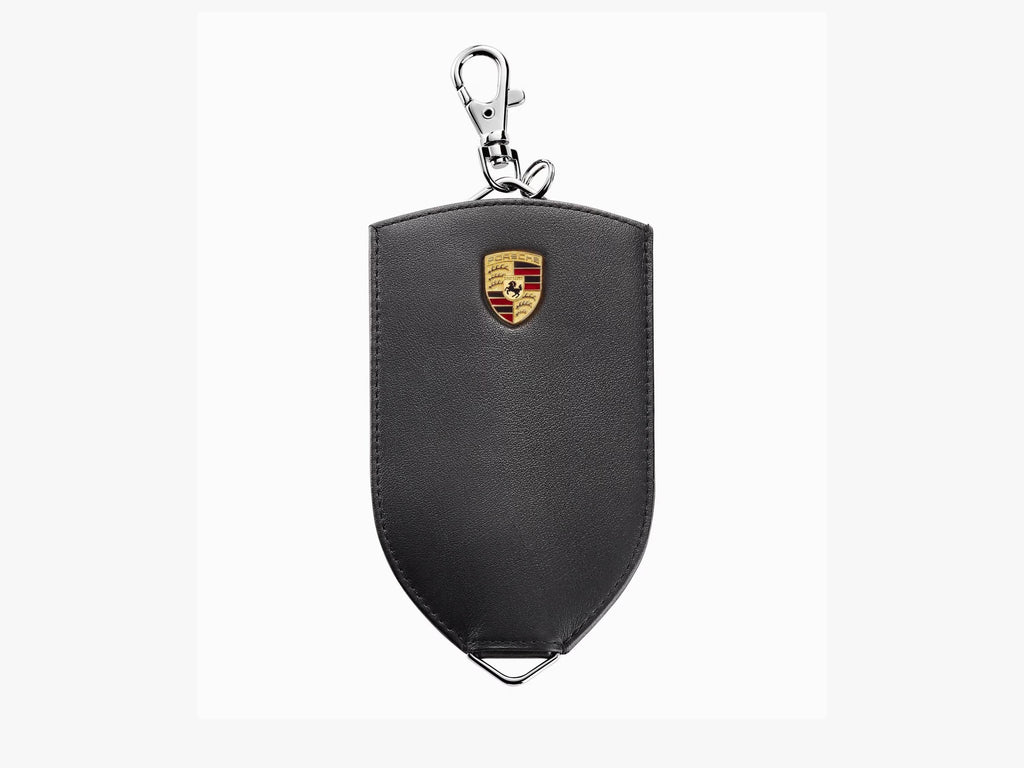 Porsche Leather Key Pouch: Black Cowhide with Metal Crest
