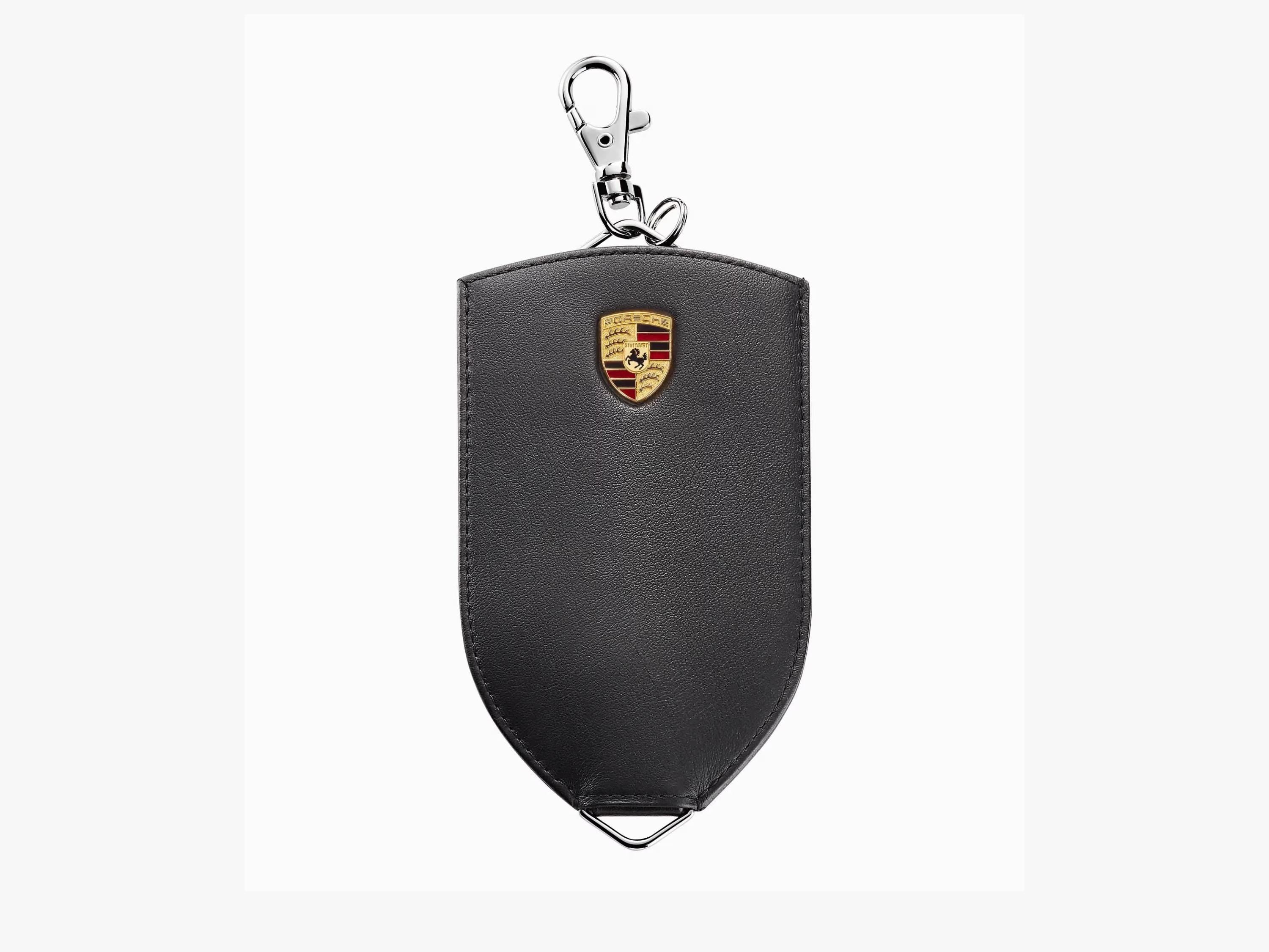 Porsche Leather Key Pouch: Black Cowhide with Metal Crest