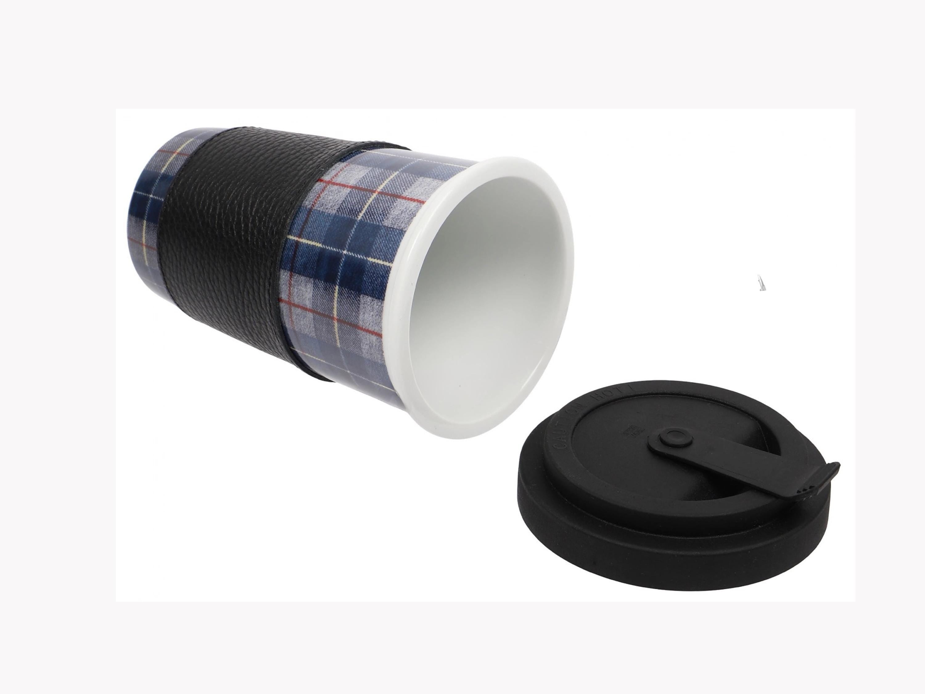 Porsche Blue Tartan Travel Mug: Retro 911-Inspired Coffee Cup