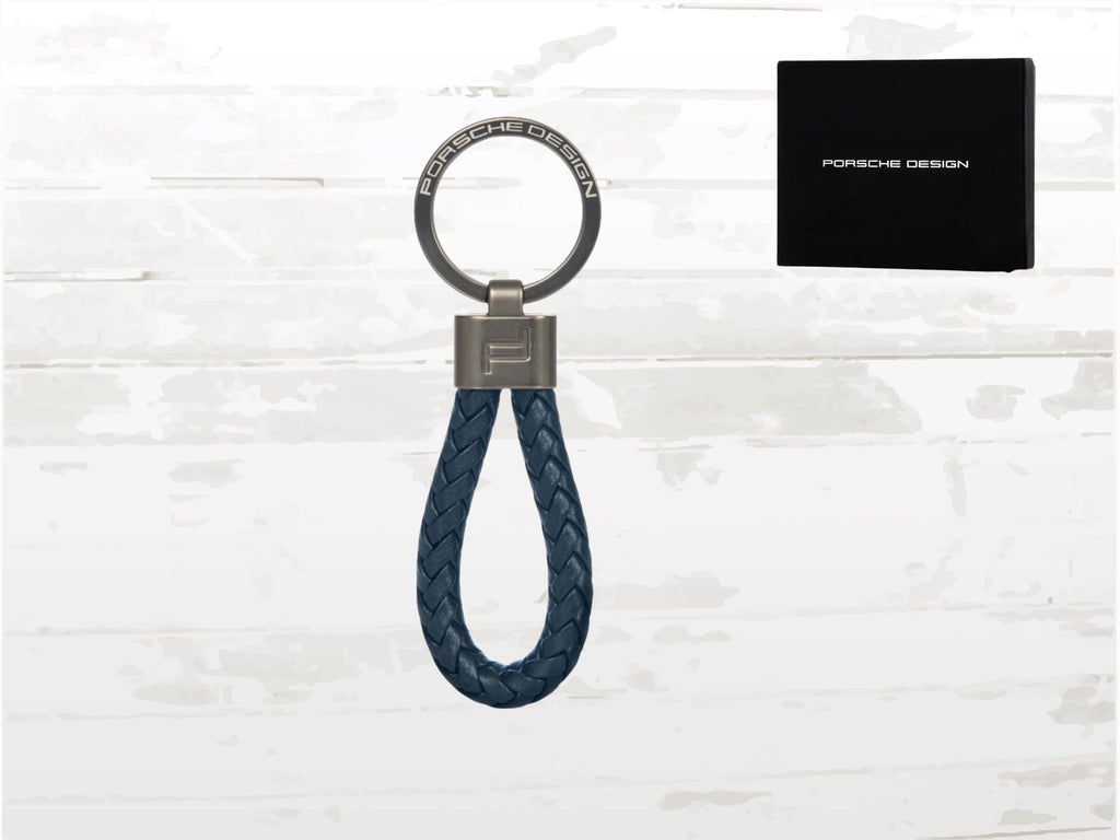 Porsche Design Keyring Dark Blue Leather Cord | Woven Keychain | Luxury Gift