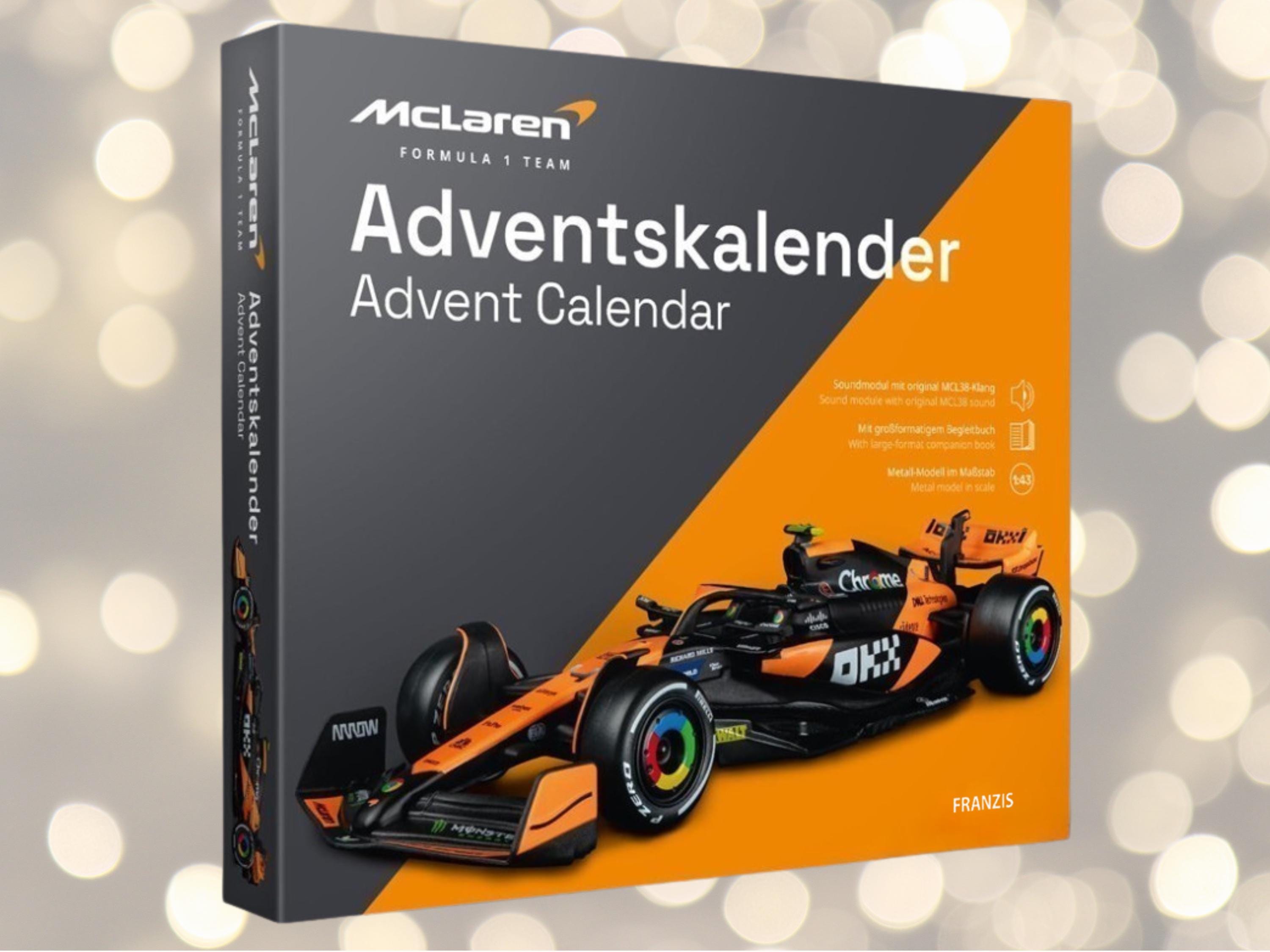 McLaren F1 Advent Calendar | 24-Day Build Kit with 1:43 Model Car + Engine Sound Base | Formula One Christmas Gift for Racing Fans