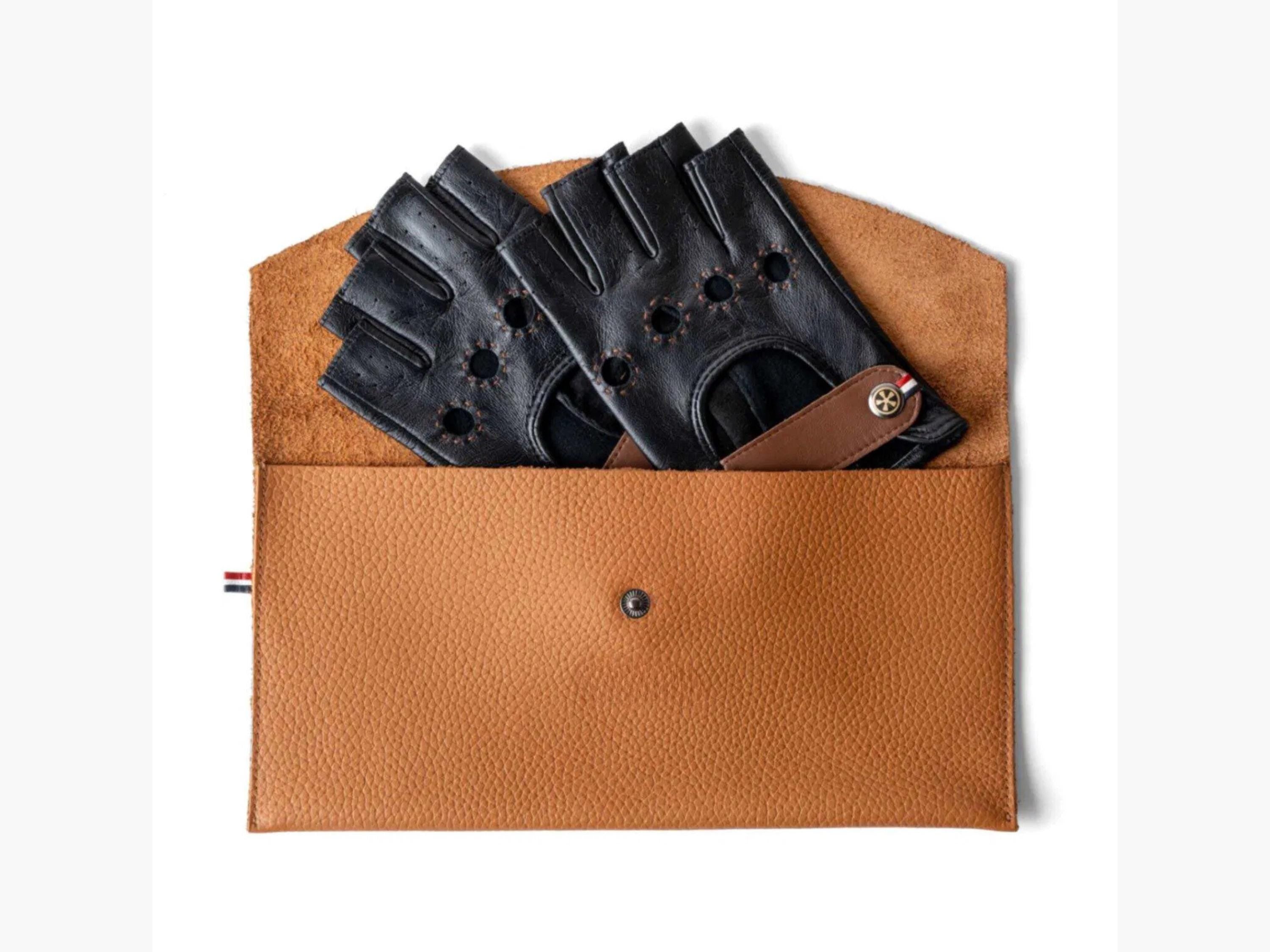Hand Sewn Leather Driving Gloves: Fingerless Sheepskin Mittens