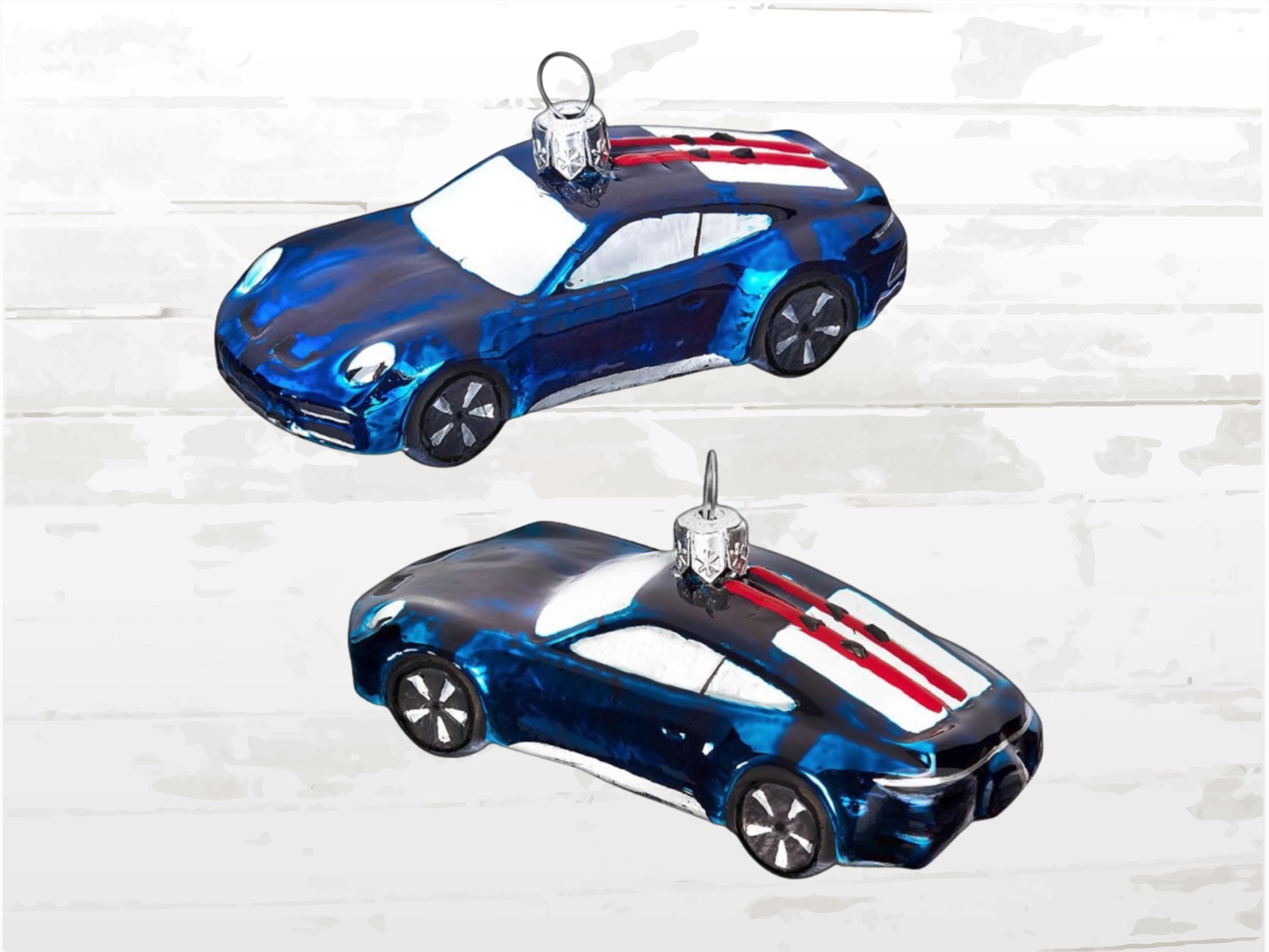 Porsche Christmas Bauble 911 Dakar With Skis | Gentian Blue Glass Ornament | Limited Edition 9000 | Hand-Painted Collector Decoration
