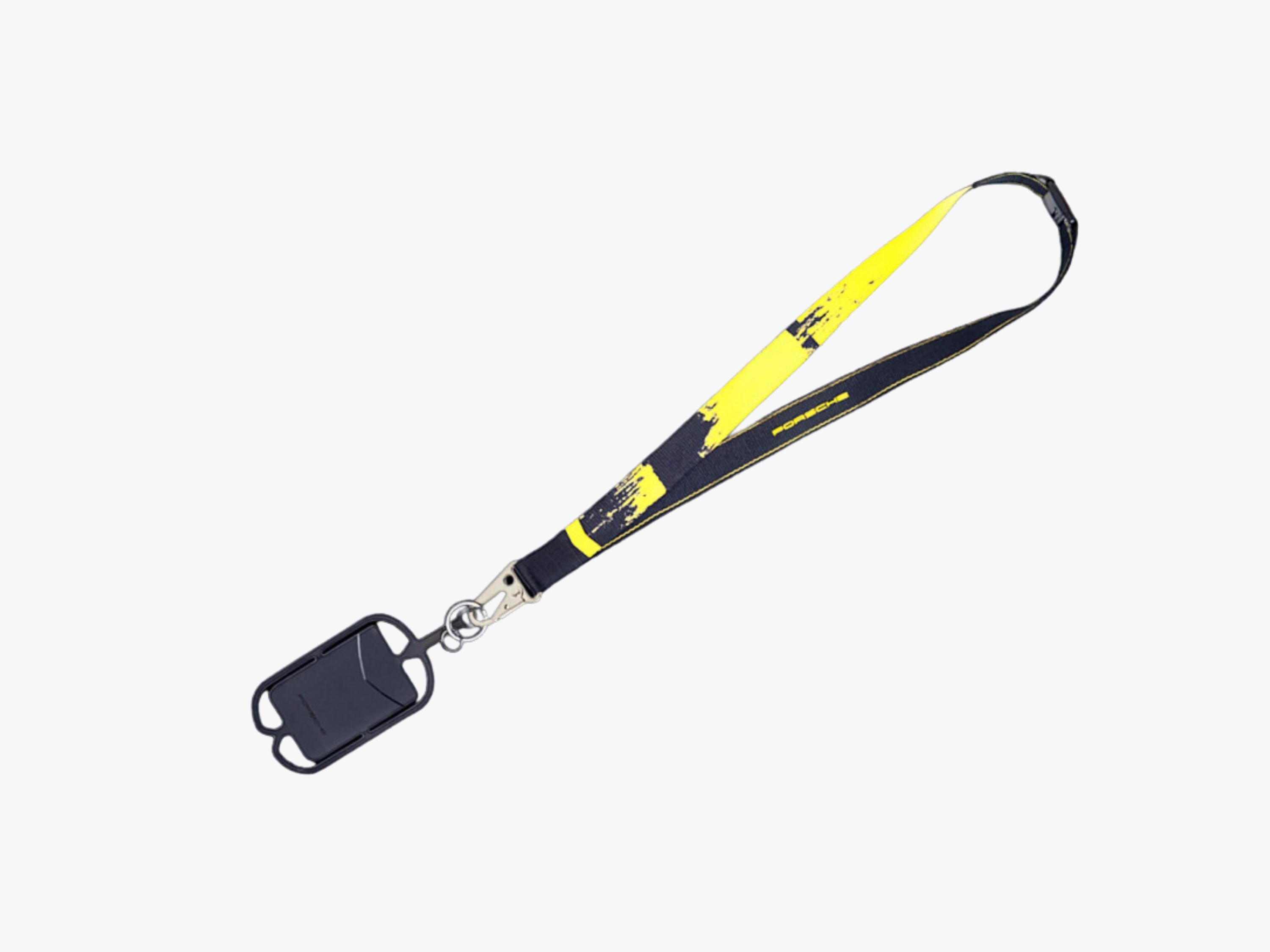 Porsche GT4 Clubsport Lanyard: Black & Yellow Motorsport Keychain with Phone Holder