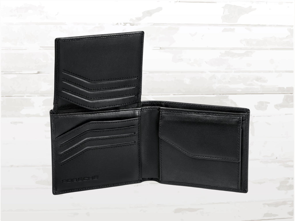 Porsche Leather Wallet for Men – Black with Embossed Crest