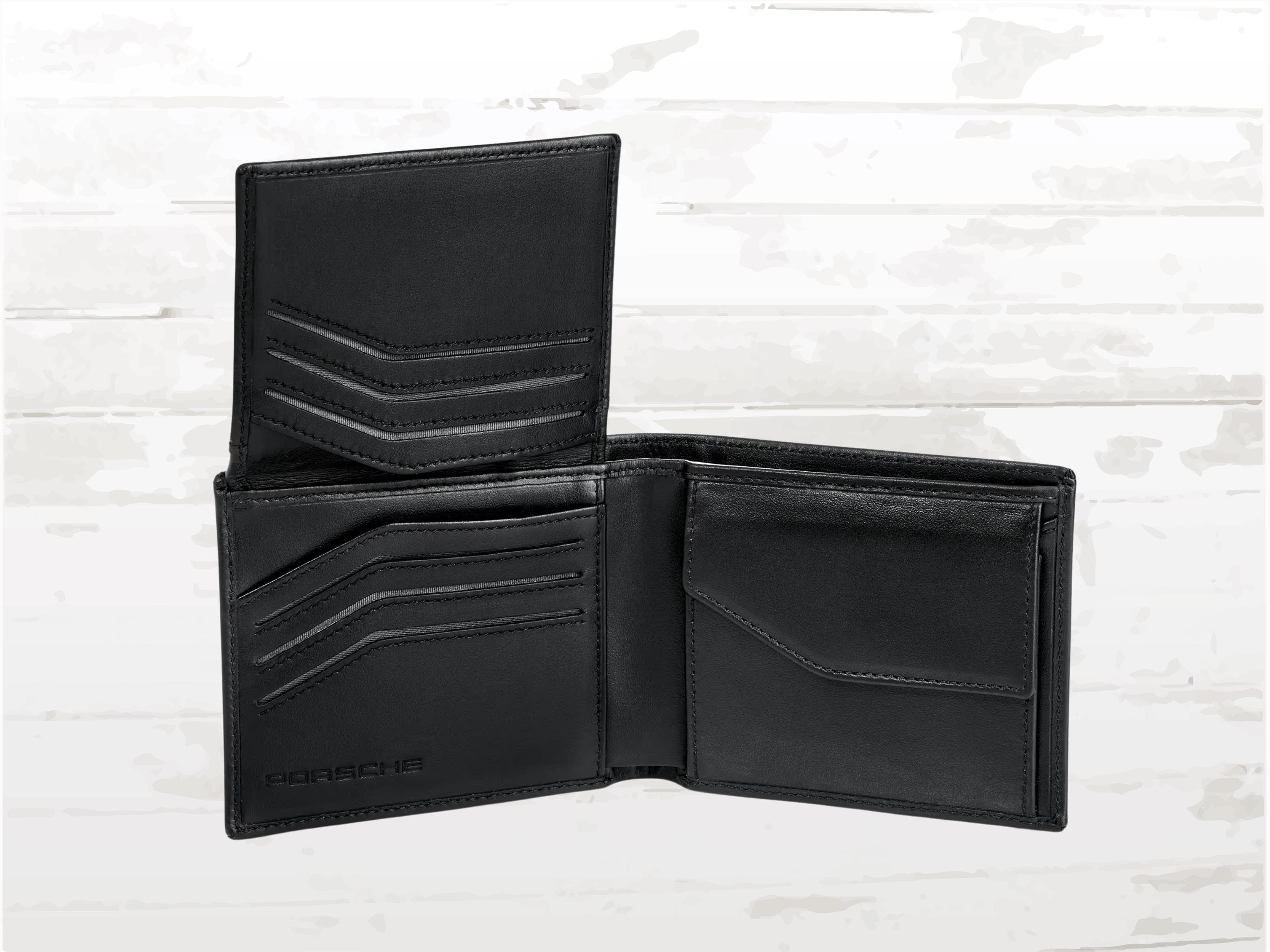 Porsche Leather Wallet for Men – Black with Embossed Crest