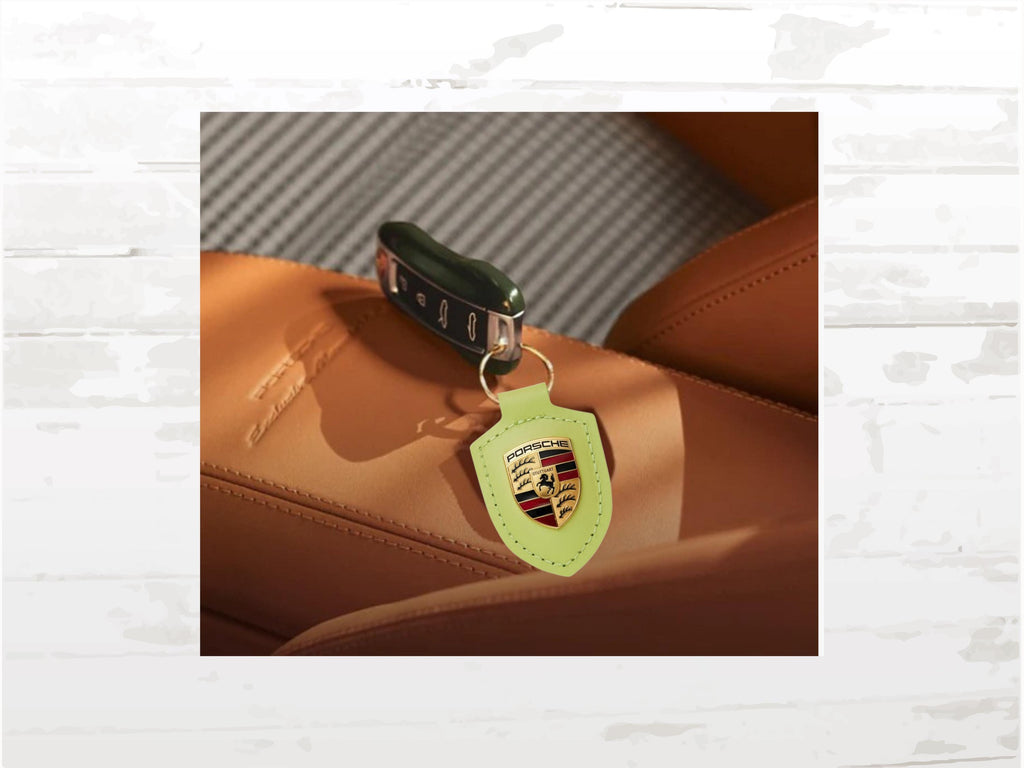 Porsche Crest Keyring Cartagena Yellow | Python Leather | Gold Plated