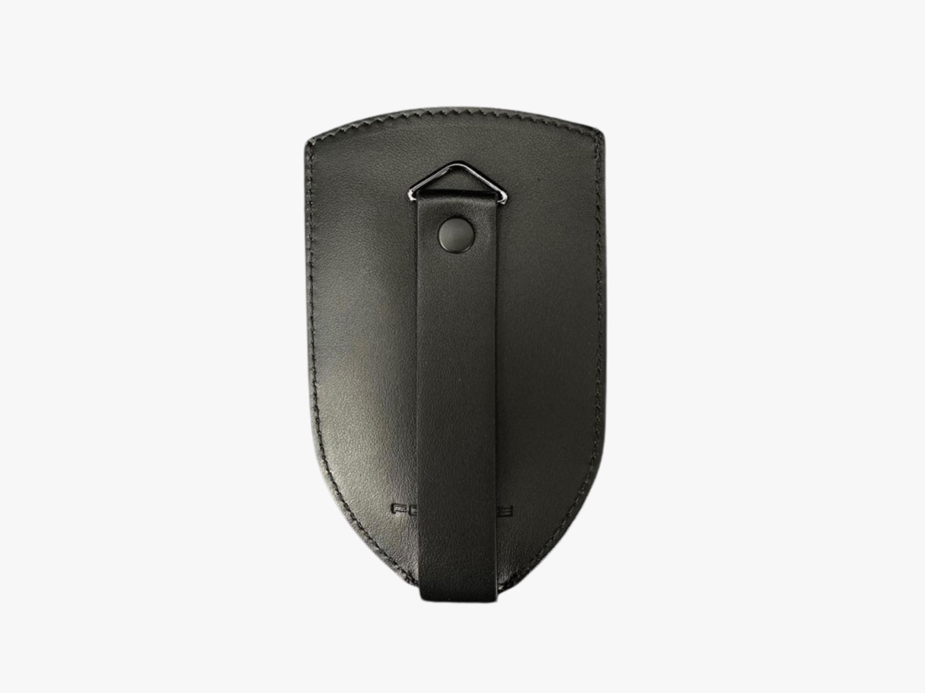 Porsche Leather Key Pouch: Black Cowhide with Metal Crest