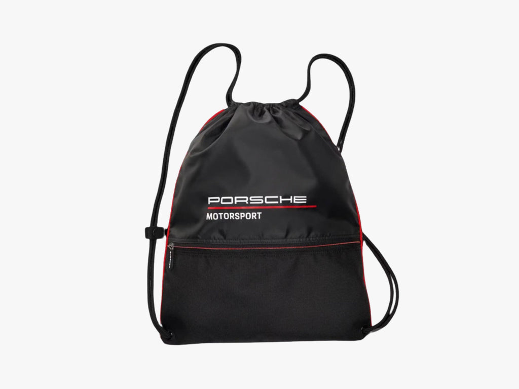 Porsche Motorsport Drawstring Bag: Lightweight Black Polyester Backpack