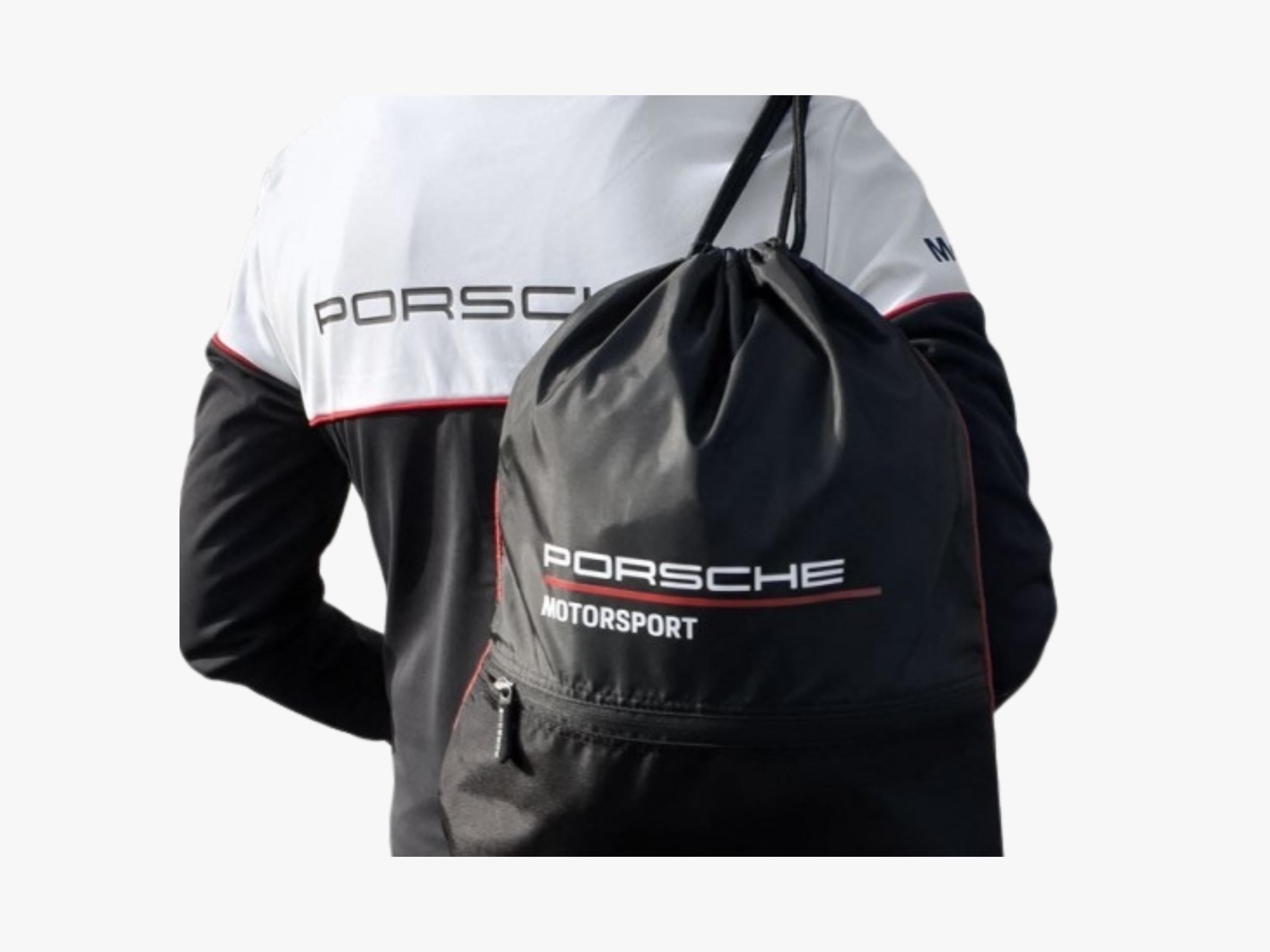 Porsche Motorsport Drawstring Bag: Lightweight Black Polyester Backpack