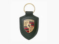 Oak Green Leather Porsche Key Ring: Gold Crest Car Lover Gift