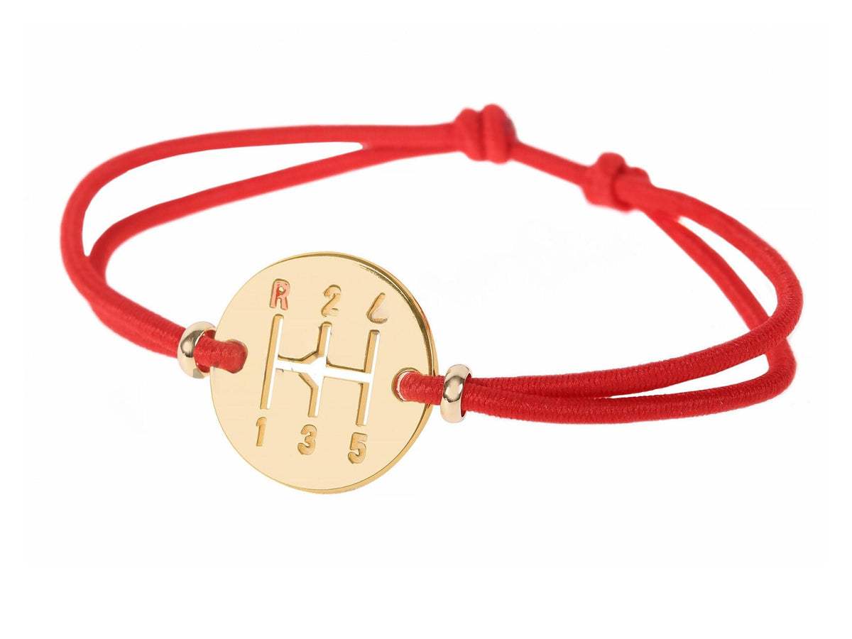 Gearbox Bracelet, Gold Finish, Red Cord, Adjustable length, Driver Jewelry Gift, Gift Box
