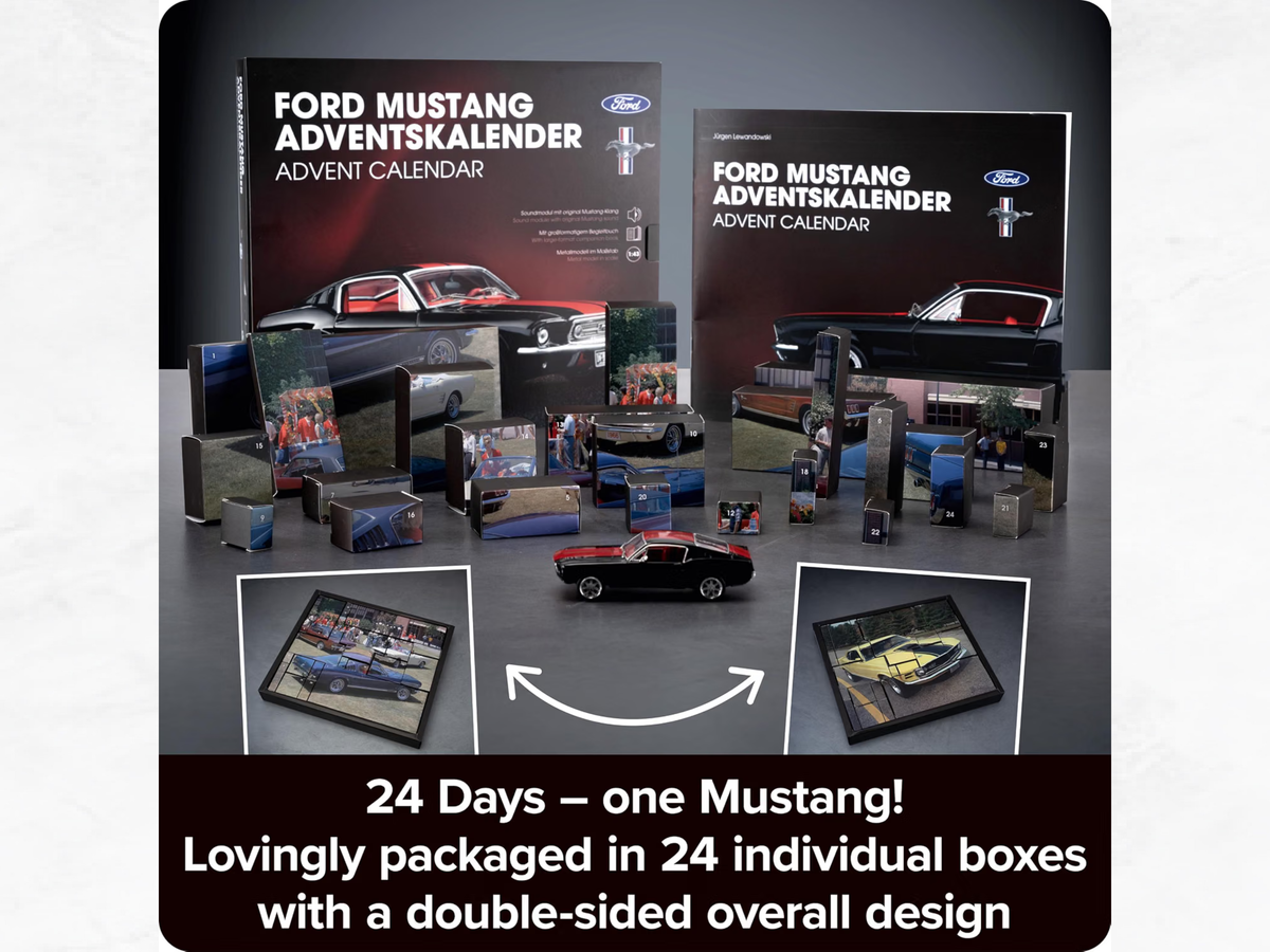 Ford Mustang 1967 Fastback Advent Calendar | 1:43 Die-Cast Model | V8 Engine Sound | 24-Day Build Kit