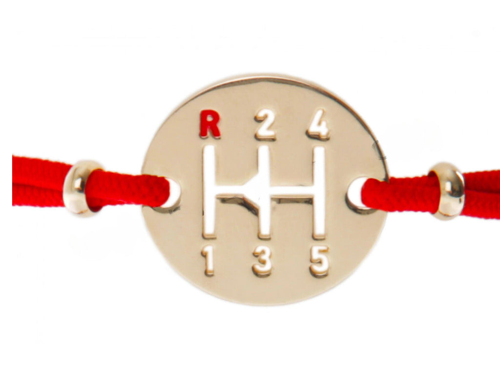 Gearbox Bracelet, Gold Finish, Red Cord, Adjustable length, Driver Jewelry Gift, Gift Box