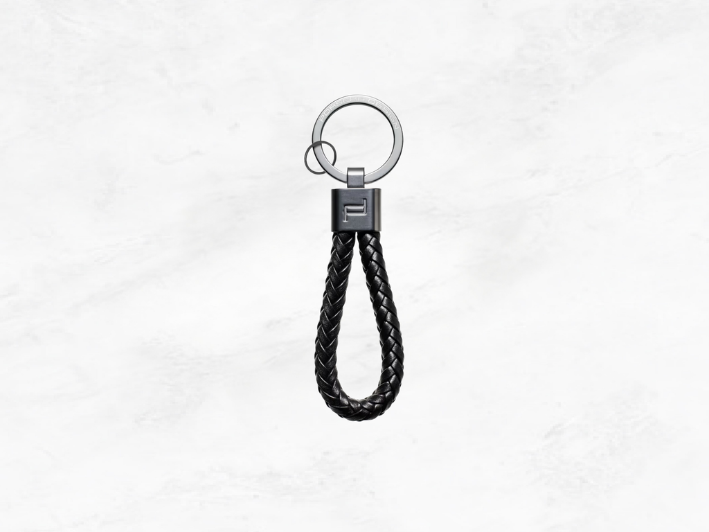 Porsche Design Leather Keyring: Woven leather Black Cord, Gift Box