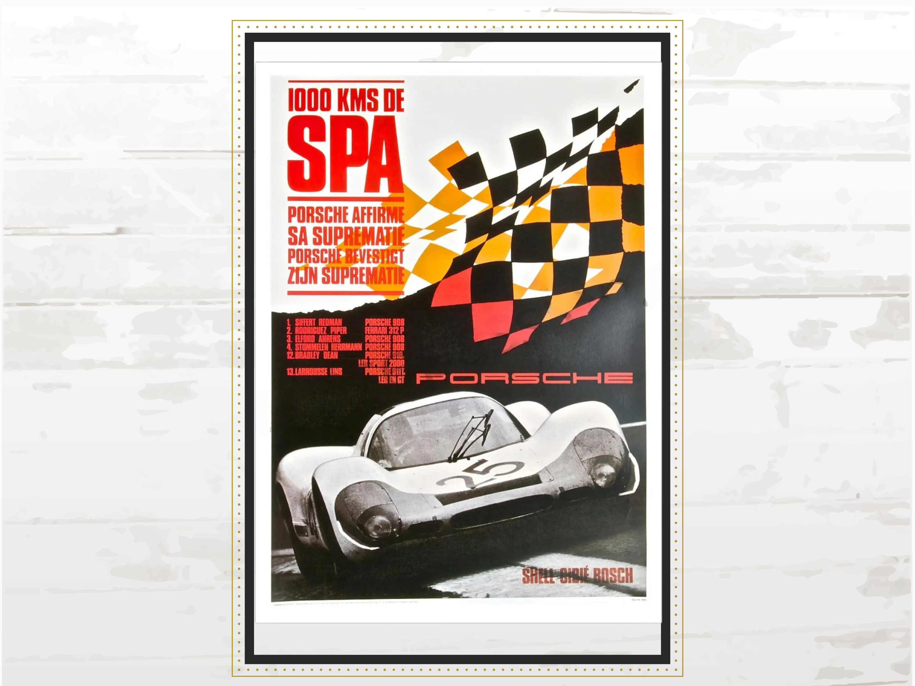 Porsche Poster 1000 KM SPA, Model 910 / 908 / 911, Racing Memorabilia