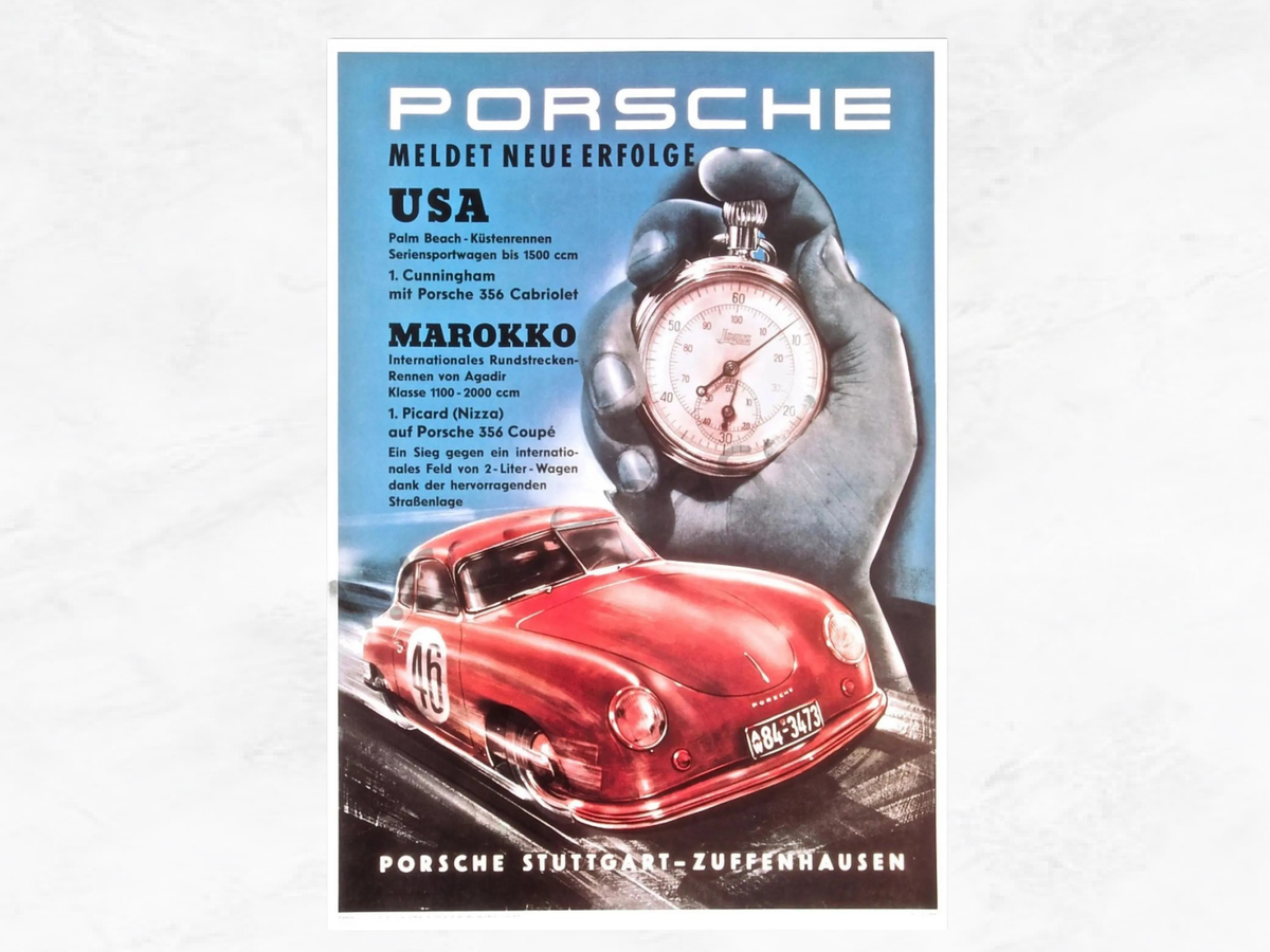 Porsche Poster – 356 Cabriolet | USA & Morocco Racing Victories | 70x50 cm