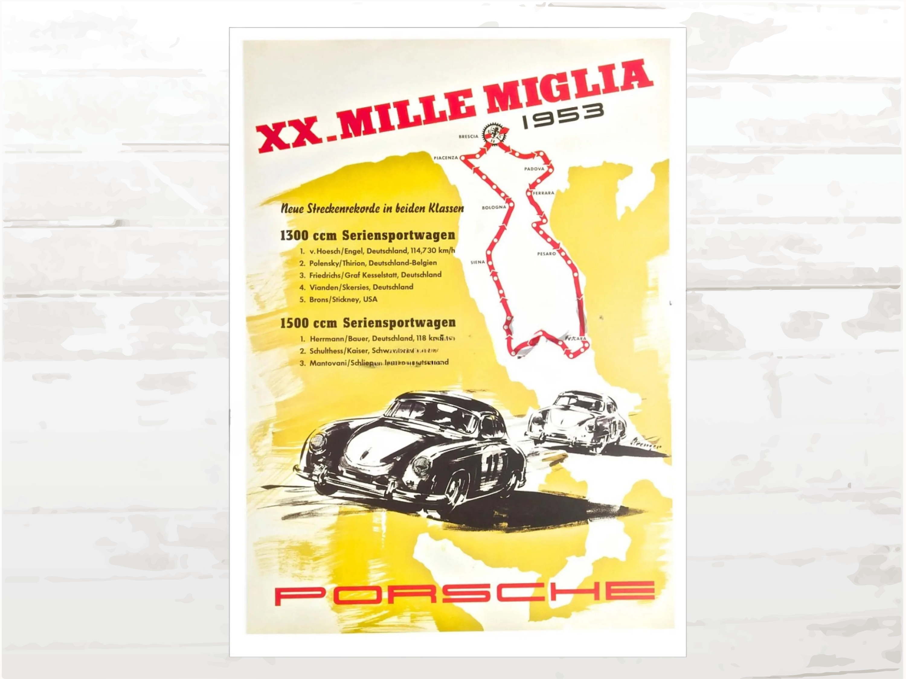 Porsche Poster 356 Mille Miglia: 1953 Italy Racing Model, Memorabilia