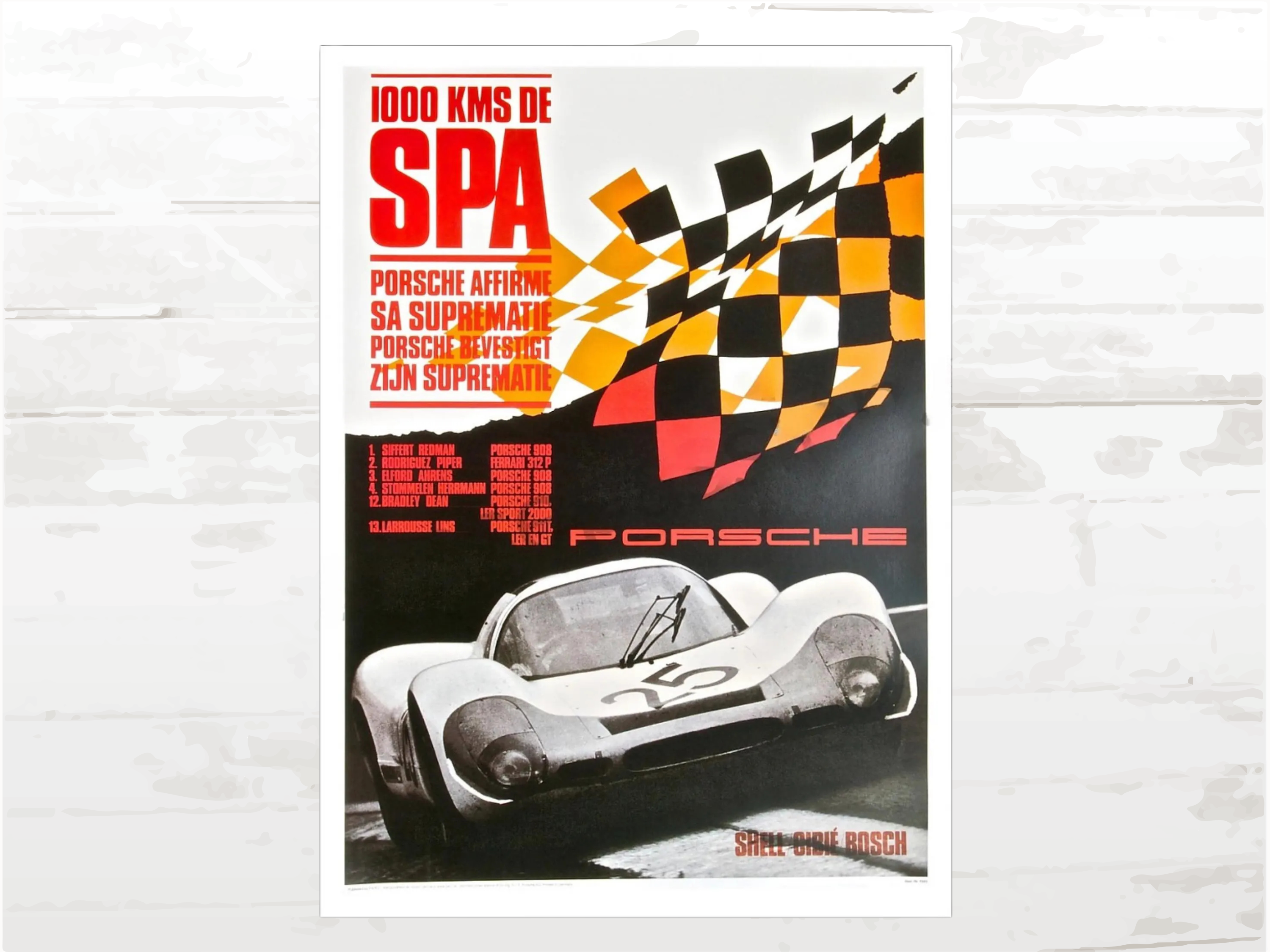 Porsche Poster 1000 KM SPA, Model 910 / 908 / 911, Racing Memorabilia
