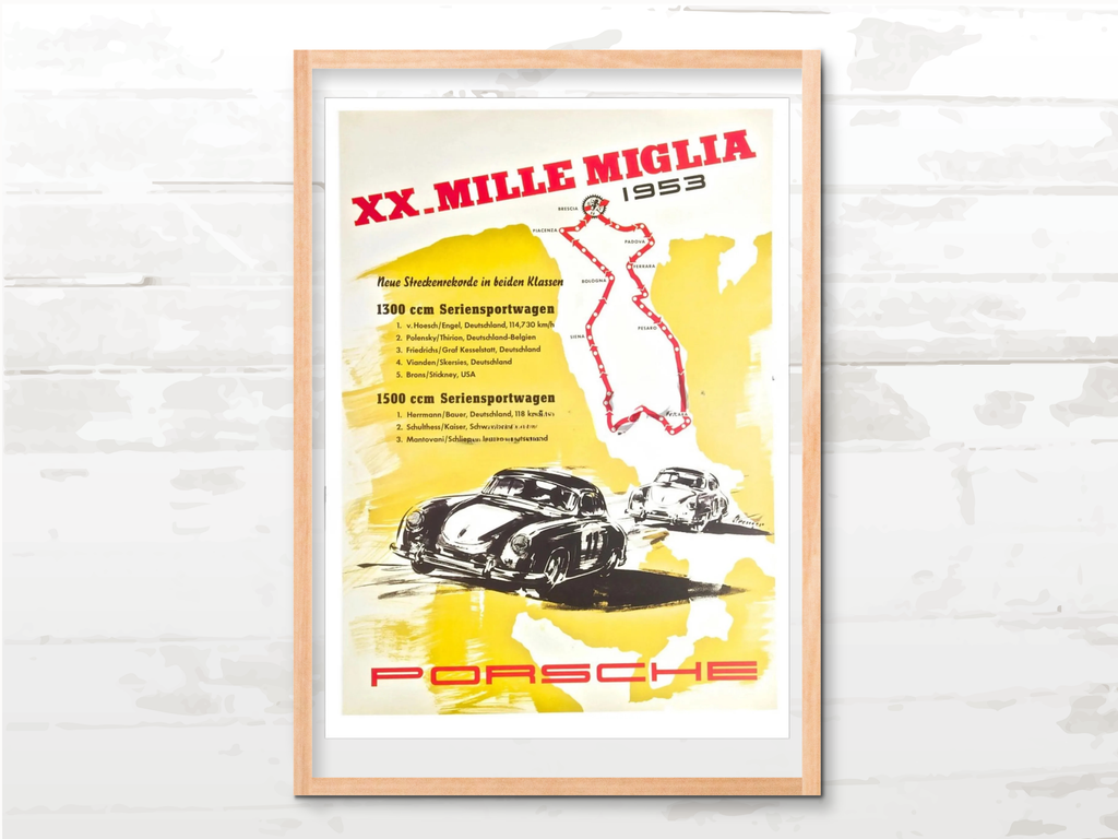 Porsche Poster 356 Mille Miglia: 1953 Italy Racing Model, Memorabilia
