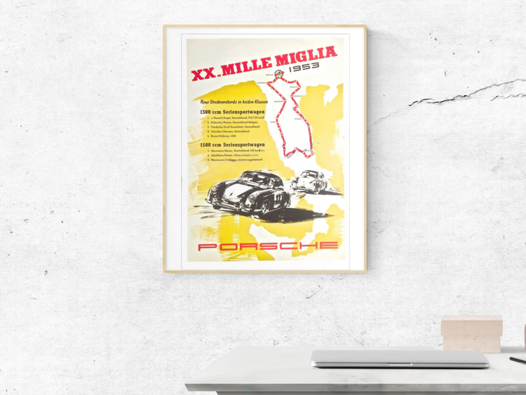 Porsche Poster 356 Mille Miglia: 1953 Italy Racing Model, Memorabilia