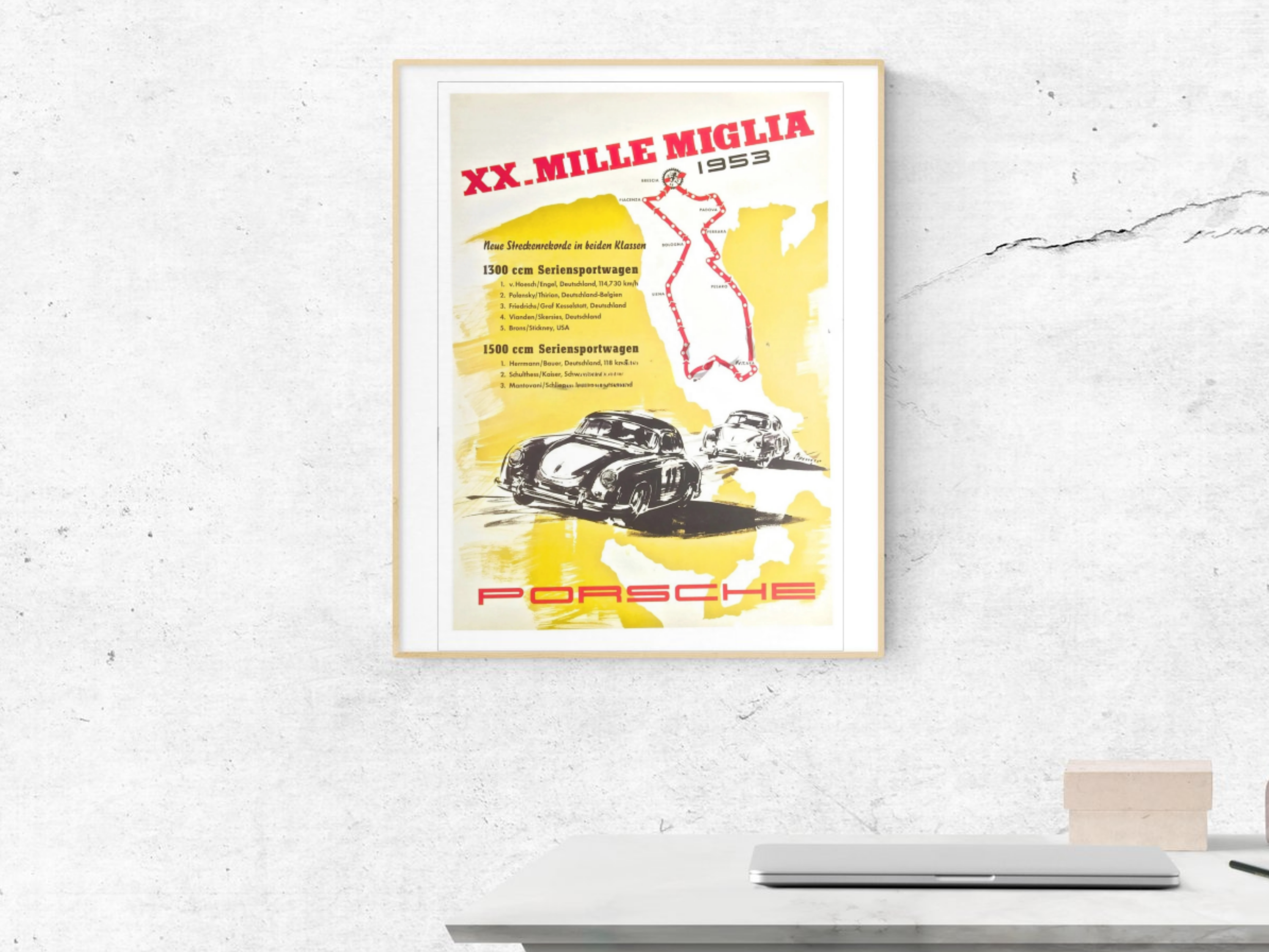 Porsche Poster 356 Mille Miglia: 1953 Italy Racing Model, Memorabilia