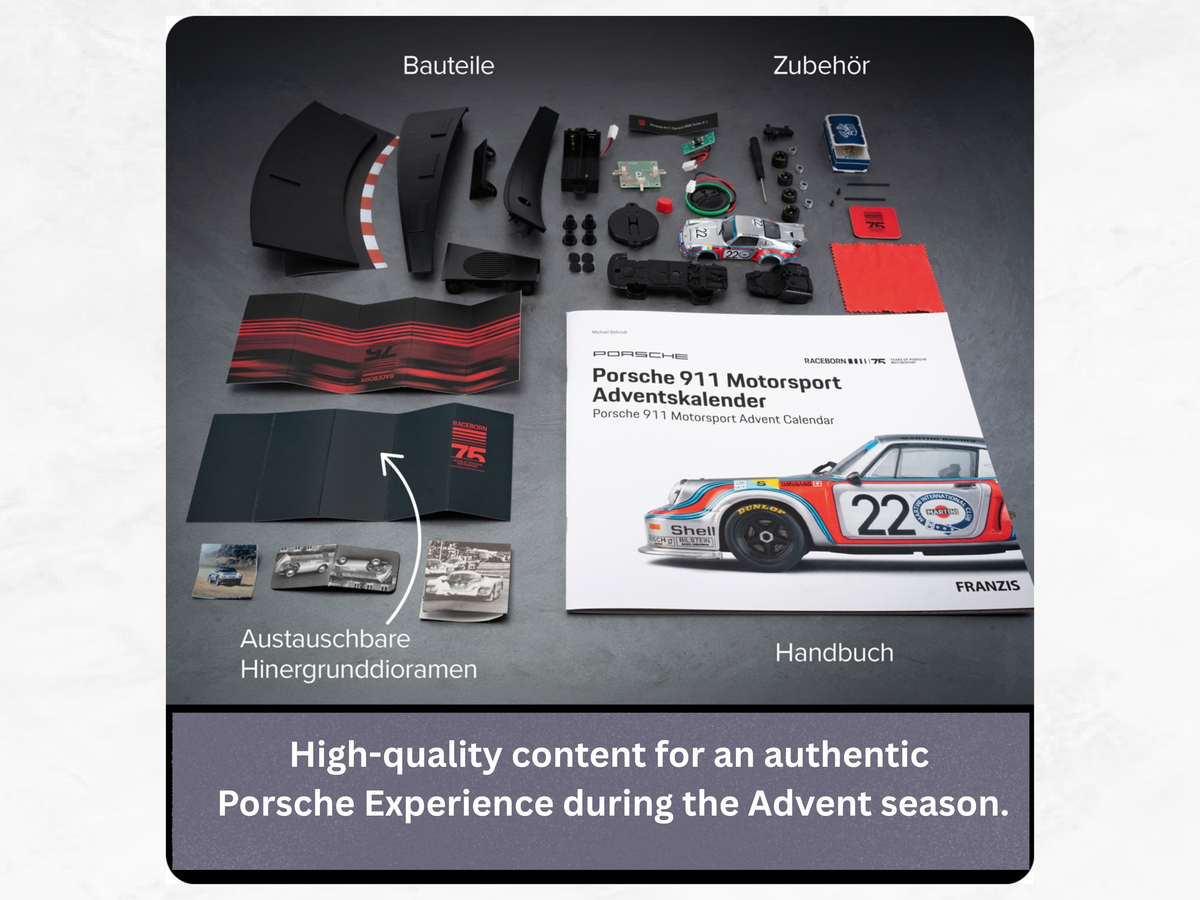 Porsche 911 Motorsport Advent Calendar | Carrera RSR Turbo 2.1 | 1:43 Scale Model Kit with Sound | Franzis 67275